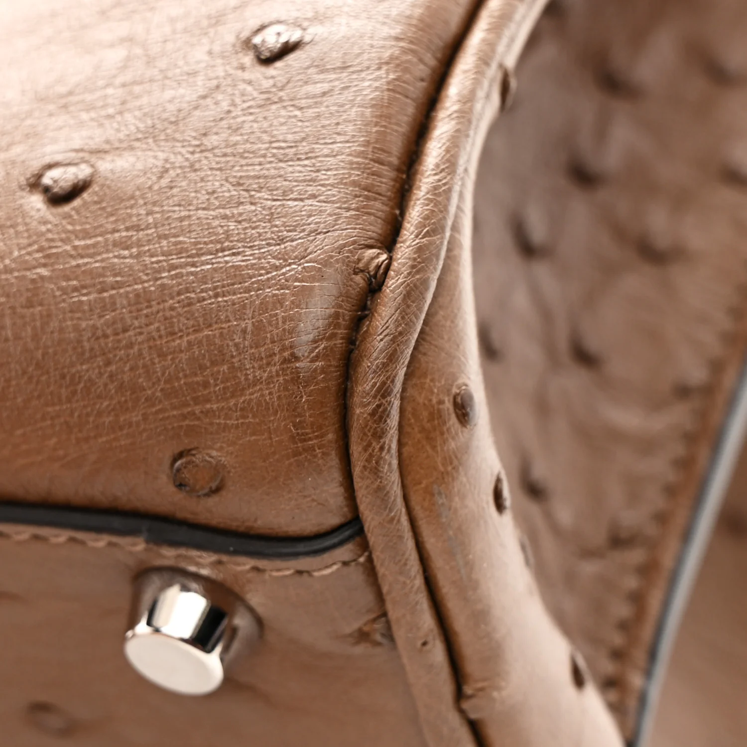Ostrich Medium Zumi Top Handle Bag Brown - Image 11