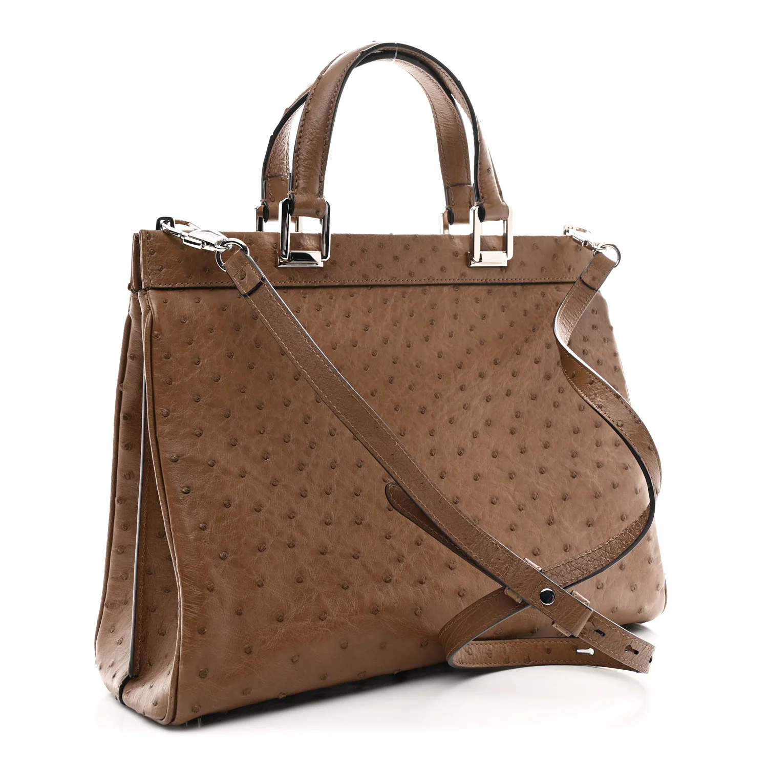 Ostrich Medium Zumi Top Handle Bag Brown - Image 2