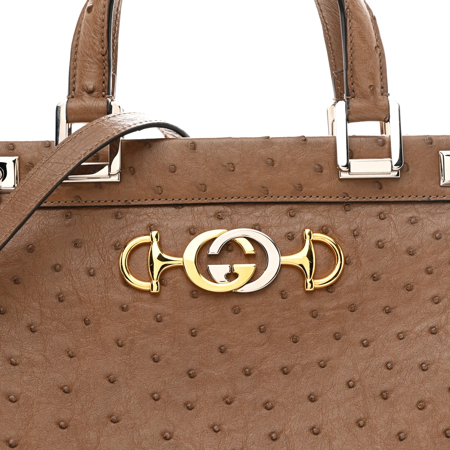 Ostrich Medium Zumi Top Handle Bag Brown - Image 8