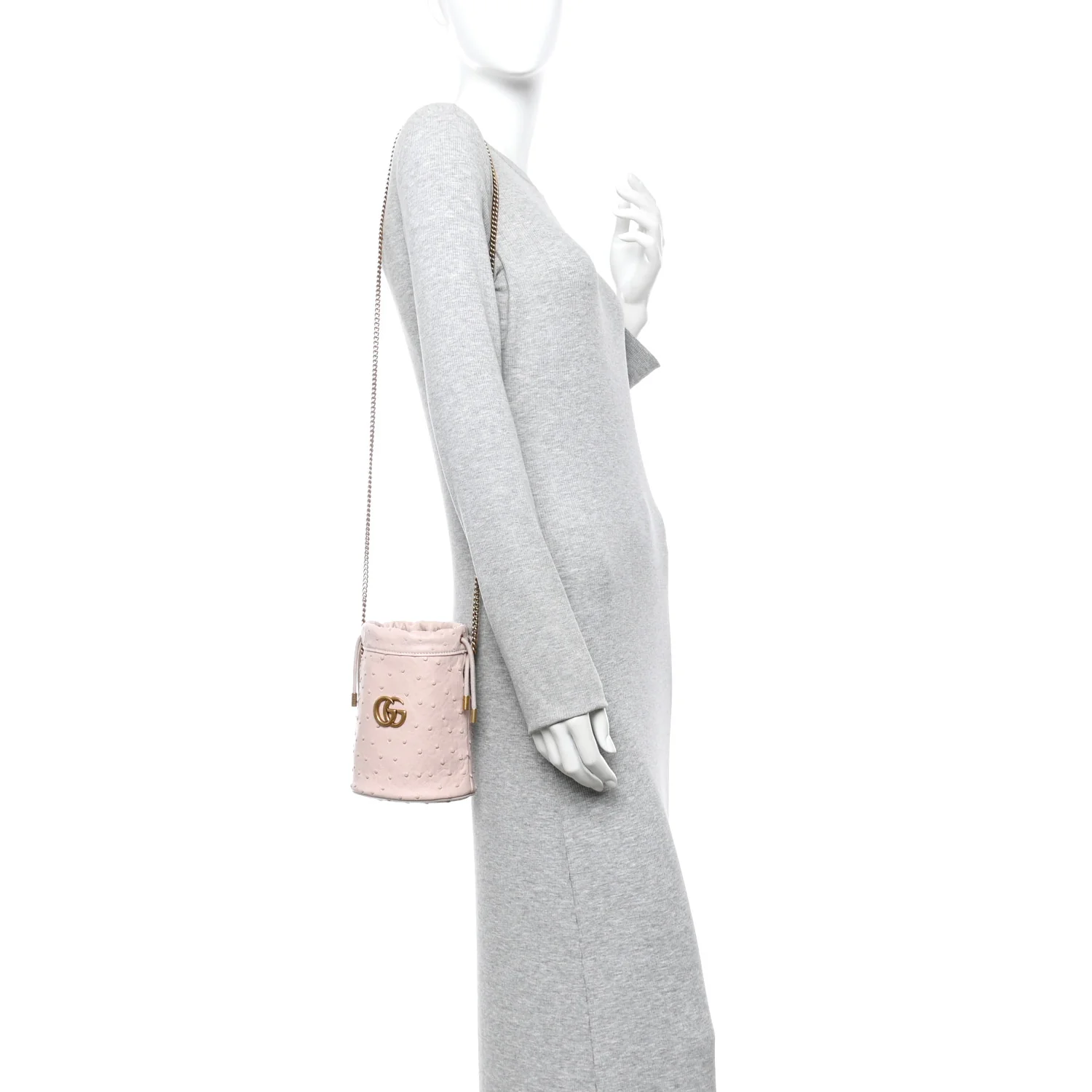Ostrich Mini GG Marmont 2.0 Bucket Bag Light Pink - Image 2