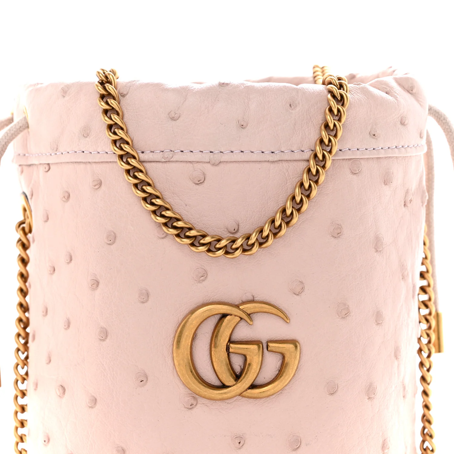 Ostrich Mini GG Marmont 2.0 Bucket Bag Light Pink - Image 8