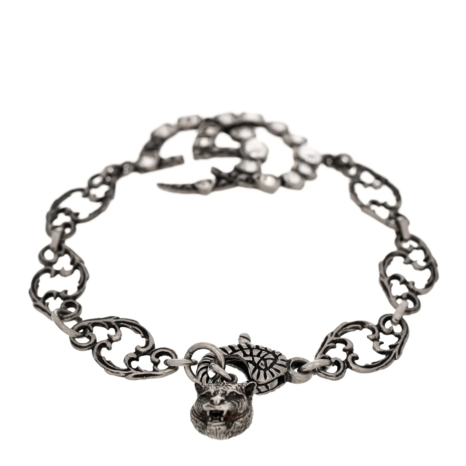 Oxidized Metal Crystal Double G Bracelet Silver - Image 2