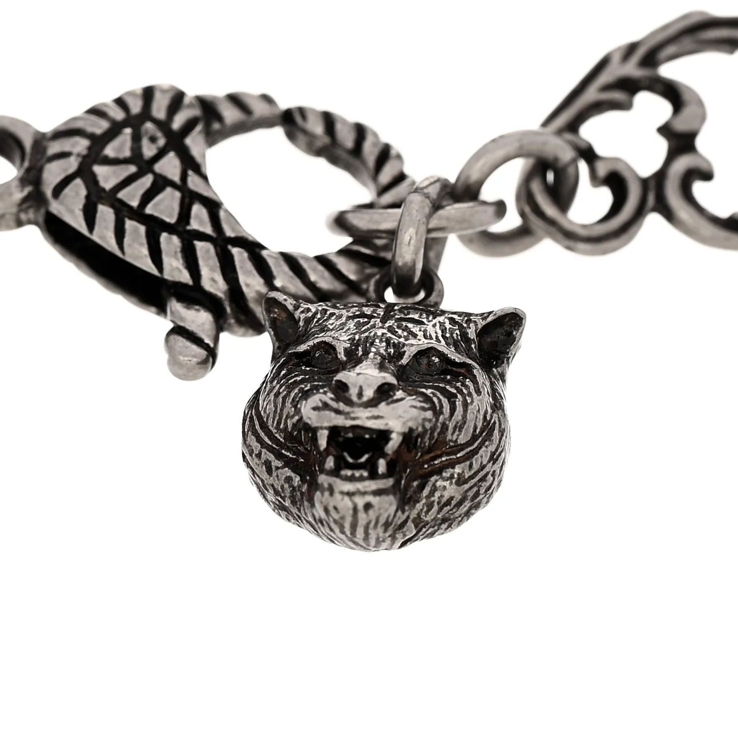 Oxidized Metal Crystal Double G Bracelet Silver - Image 3