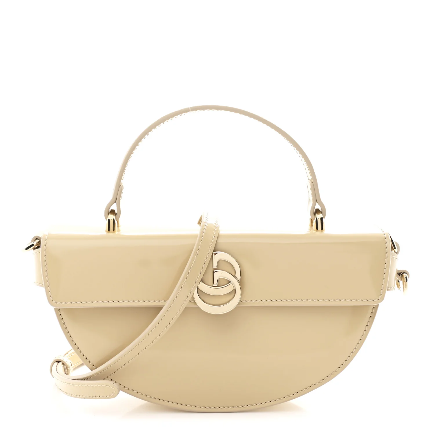 Patent Calfskin GG Half Moon Top Handle Bag Beige