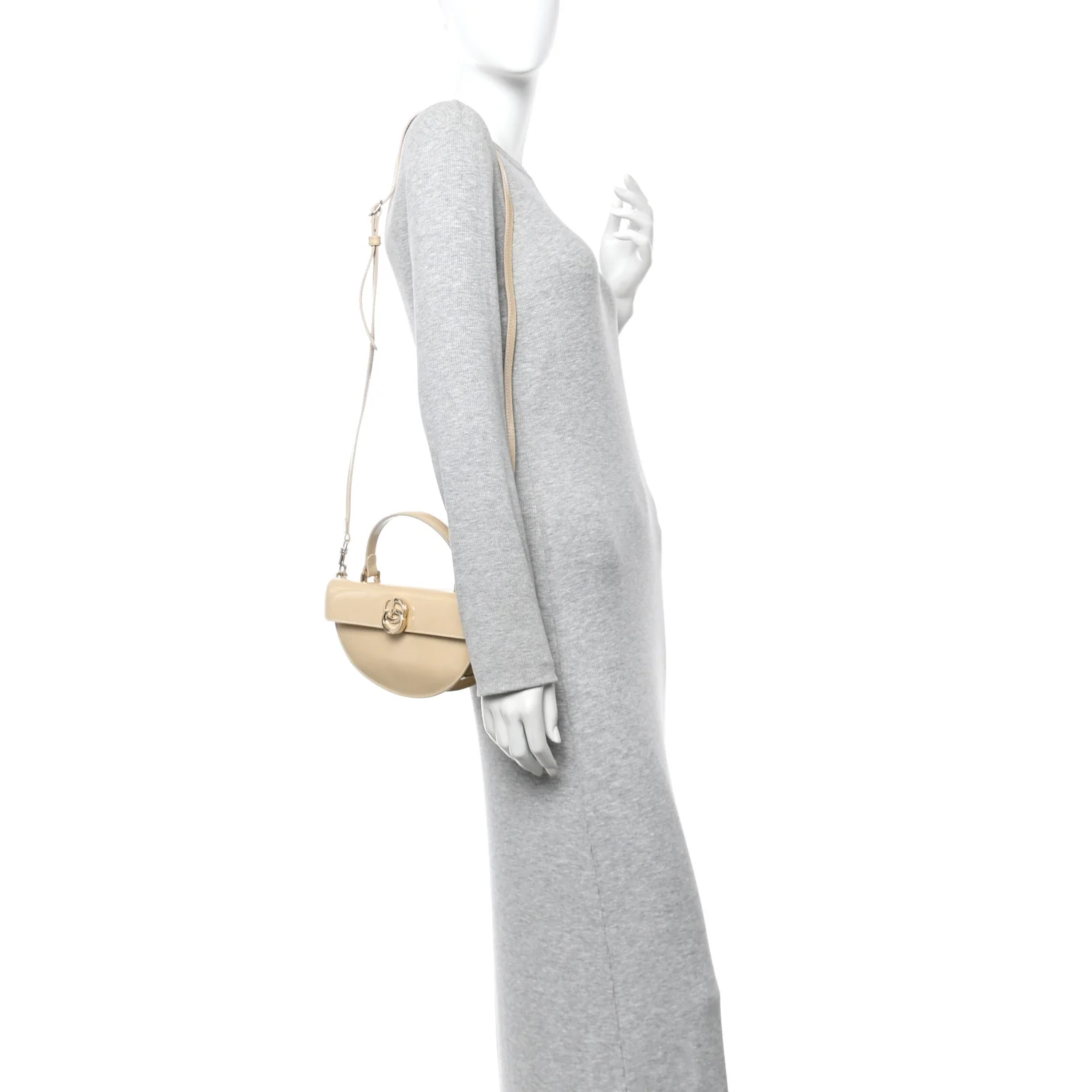 Patent Calfskin GG Half Moon Top Handle Bag Beige - Image 2