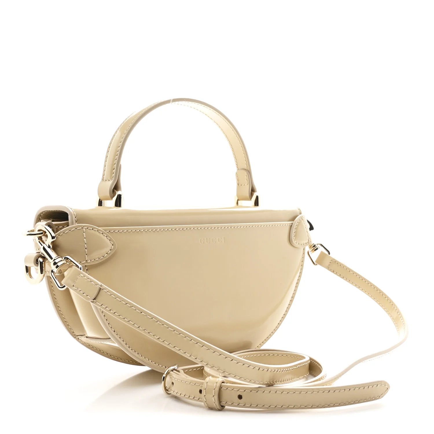 Patent Calfskin GG Half Moon Top Handle Bag Beige - Image 3