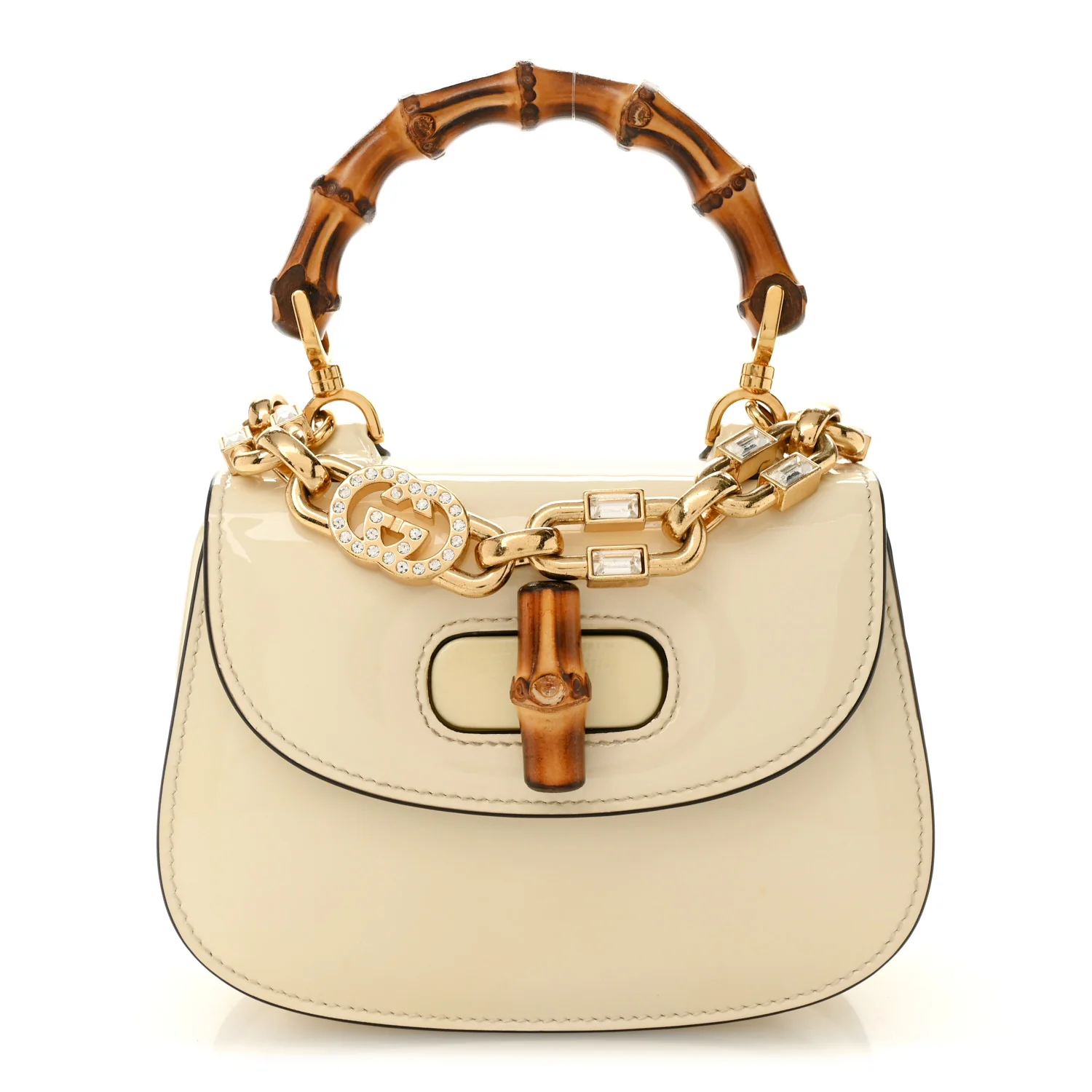 Patent Crystal Mini Bamboo 1947 Top Handle Chain Bag White