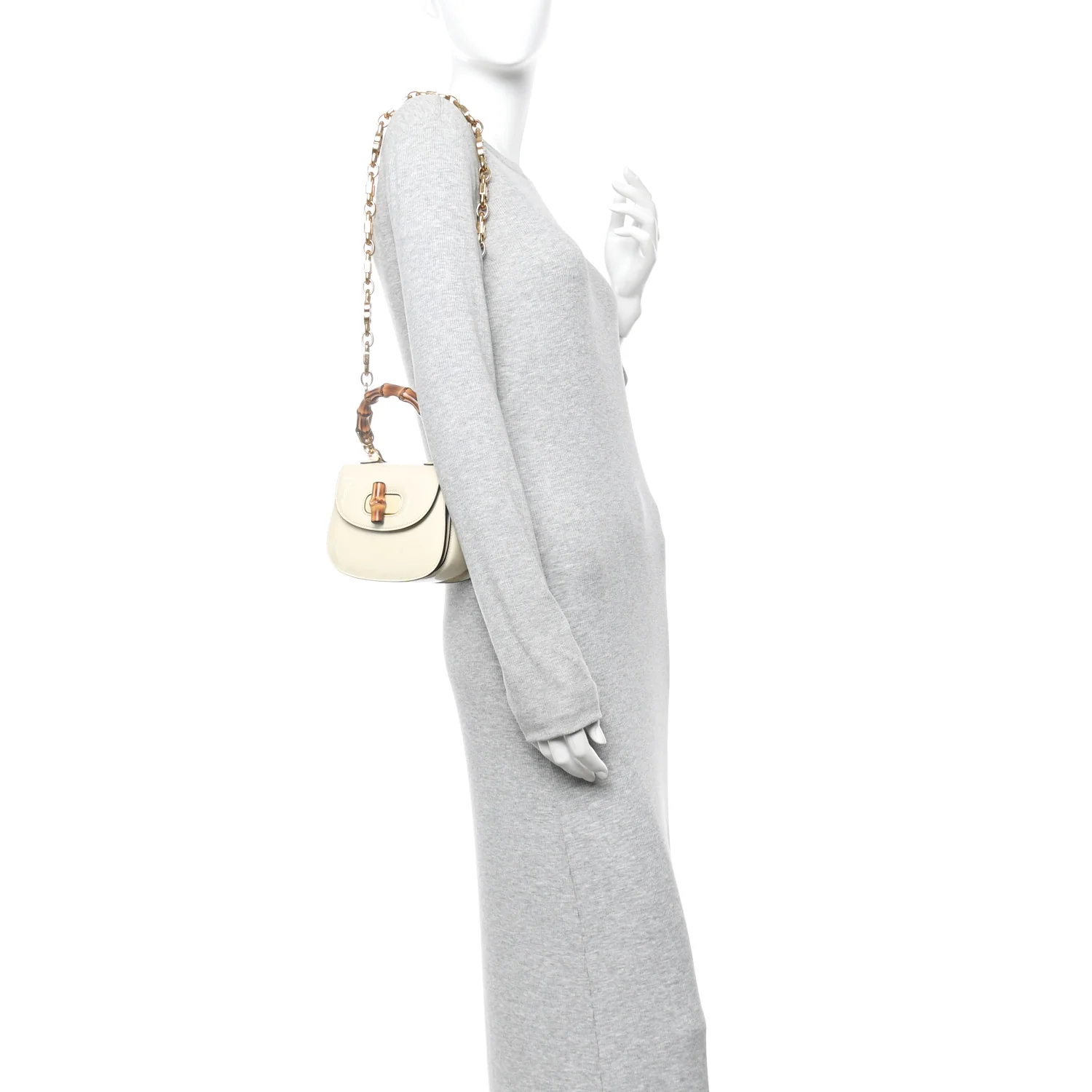 Patent Crystal Mini Bamboo 1947 Top Handle Chain Bag White - Image 2