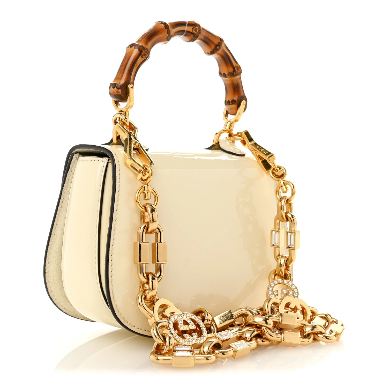 Patent Crystal Mini Bamboo 1947 Top Handle Chain Bag White - Image 3