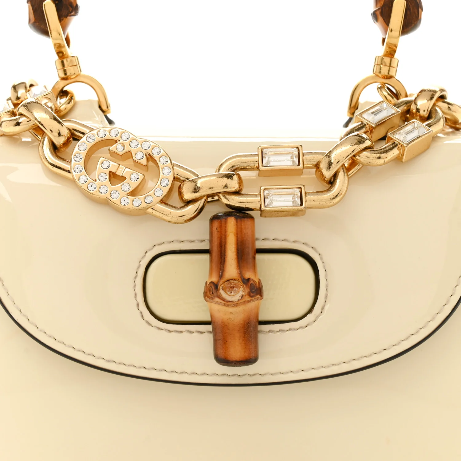 Patent Crystal Mini Bamboo 1947 Top Handle Chain Bag White - Image 8