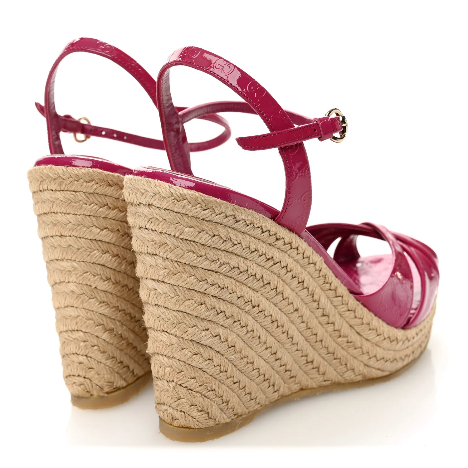 Patent Microguccissima Penelope Espadrille Wedge Sandals 37  Bright Bouganville - Image 4