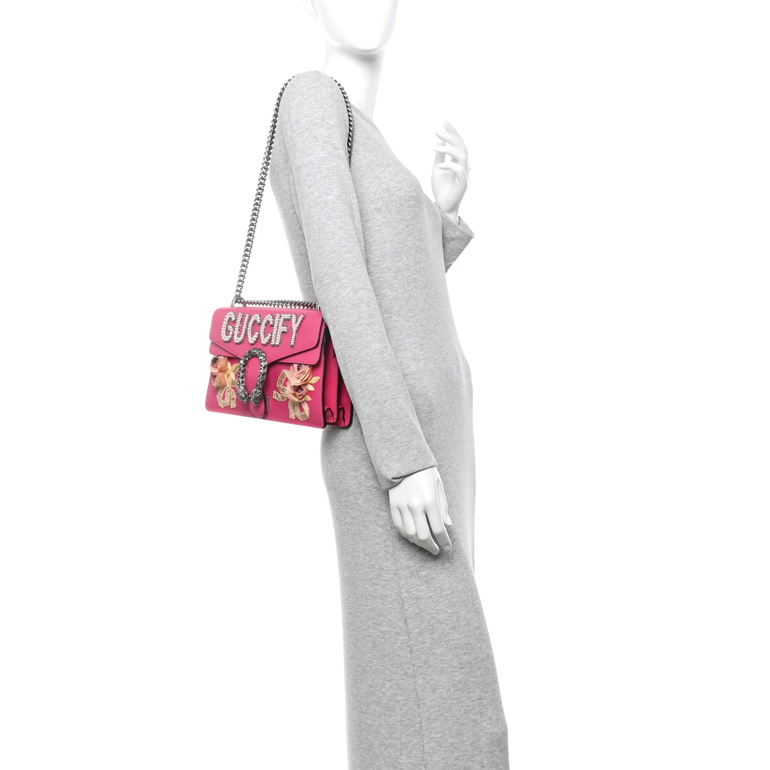 Pebbled Calfskin Embellished Guccify Small Dionysus Shoulder Bag Rosa - Image 2