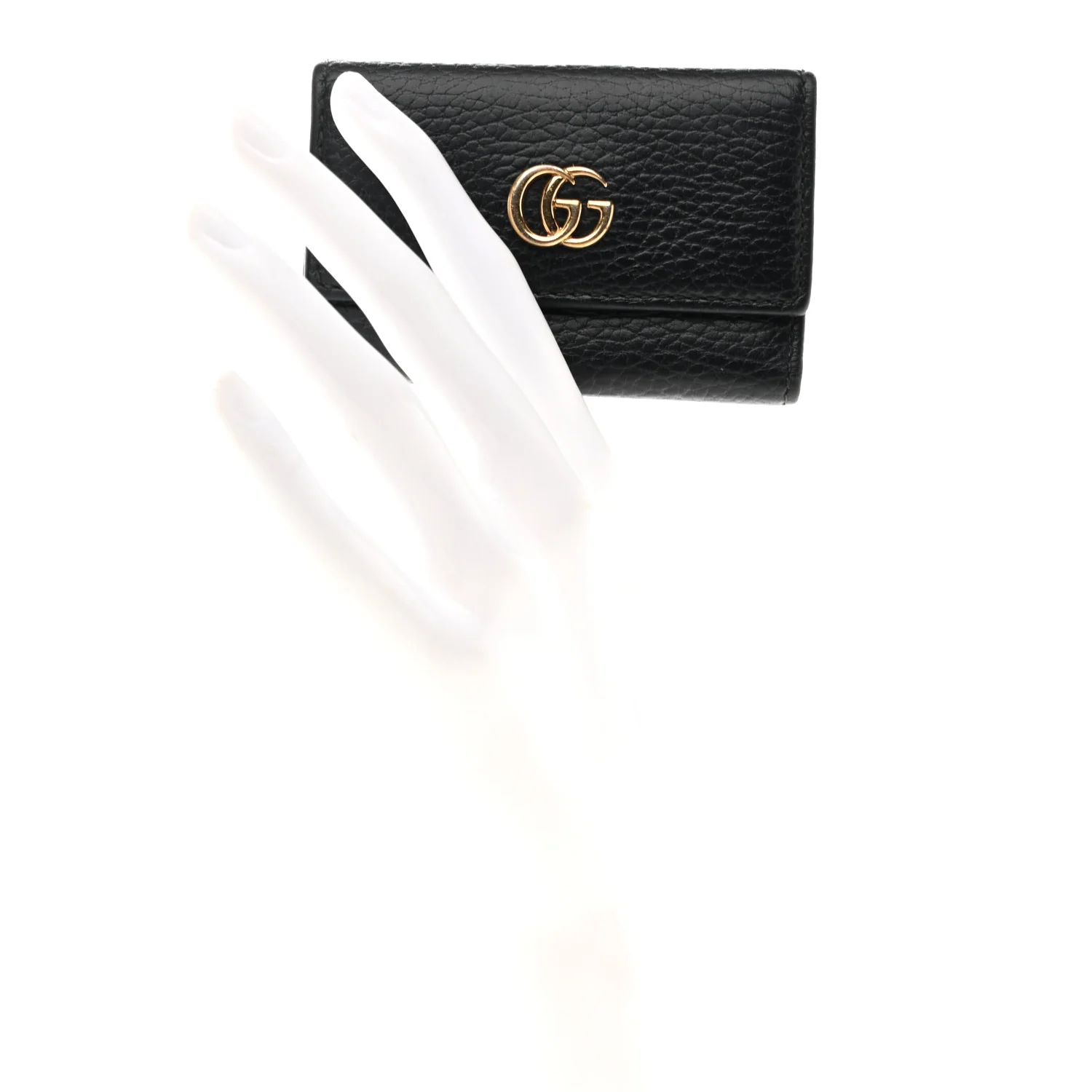 Pebbled Calfskin GG Marmont 6 Key Holder Black - Image 2