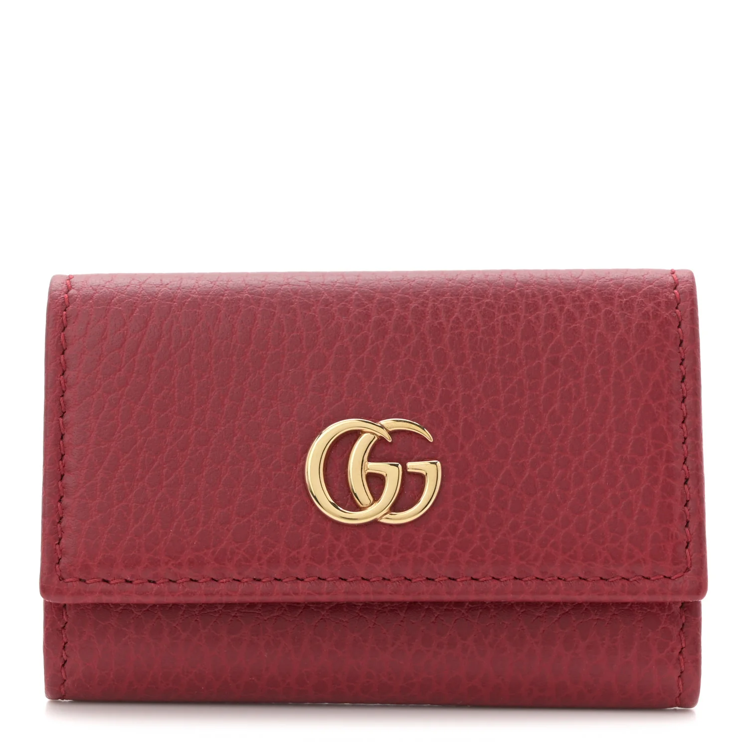 Pebbled Calfskin GG Marmont 6 Key Holder Hibiscus Red