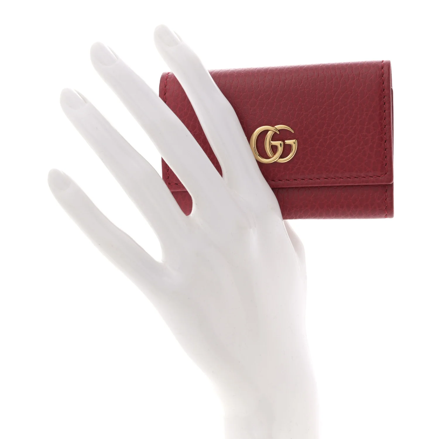 Pebbled Calfskin GG Marmont 6 Key Holder Hibiscus Red - Image 2