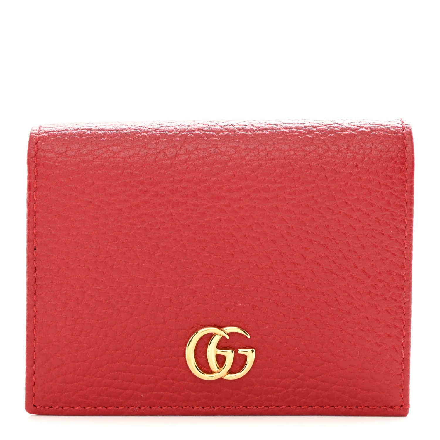 Pebbled Calfskin GG Marmont Card Case Hibiscus Red