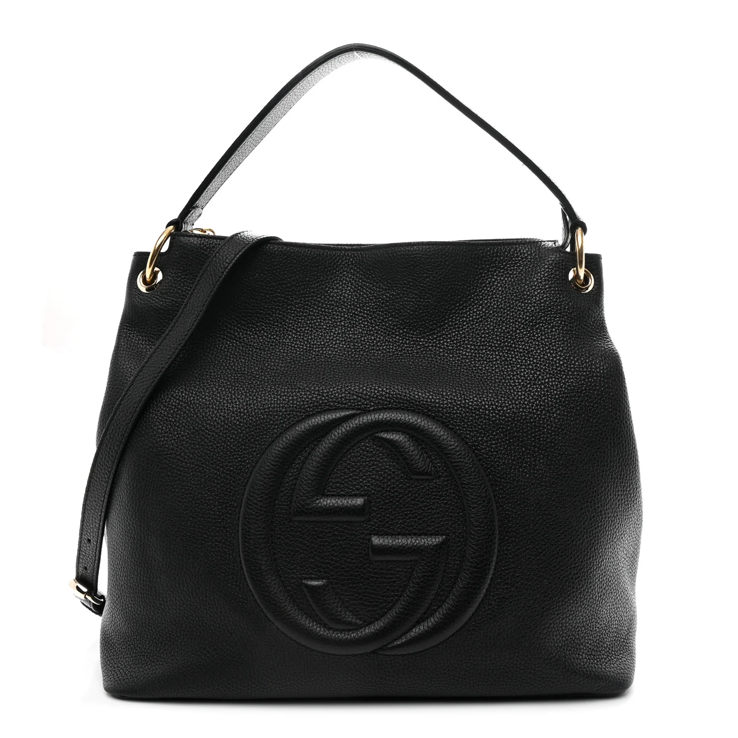 Pebbled Calfskin Large Soho Hobo Black