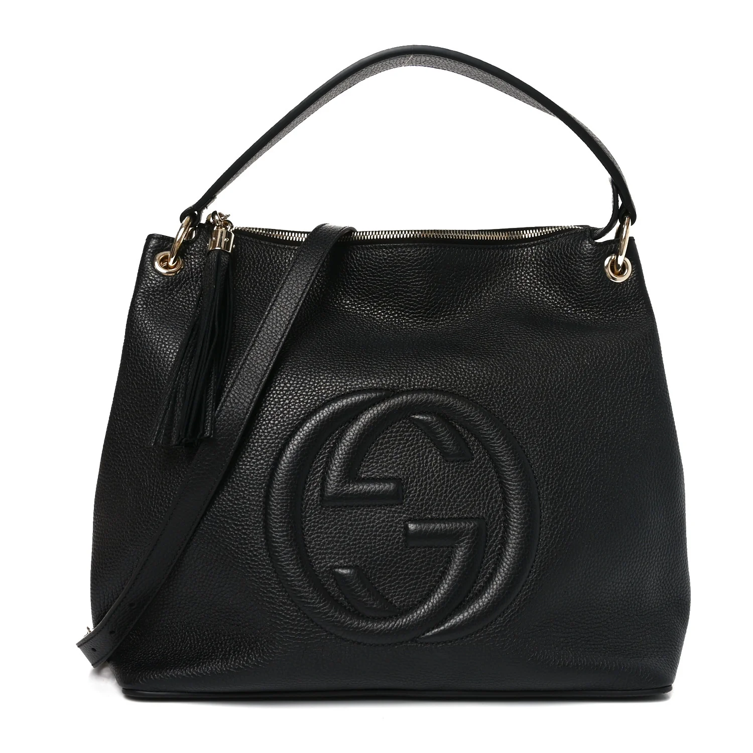 Pebbled Calfskin Large Soho Hobo Black