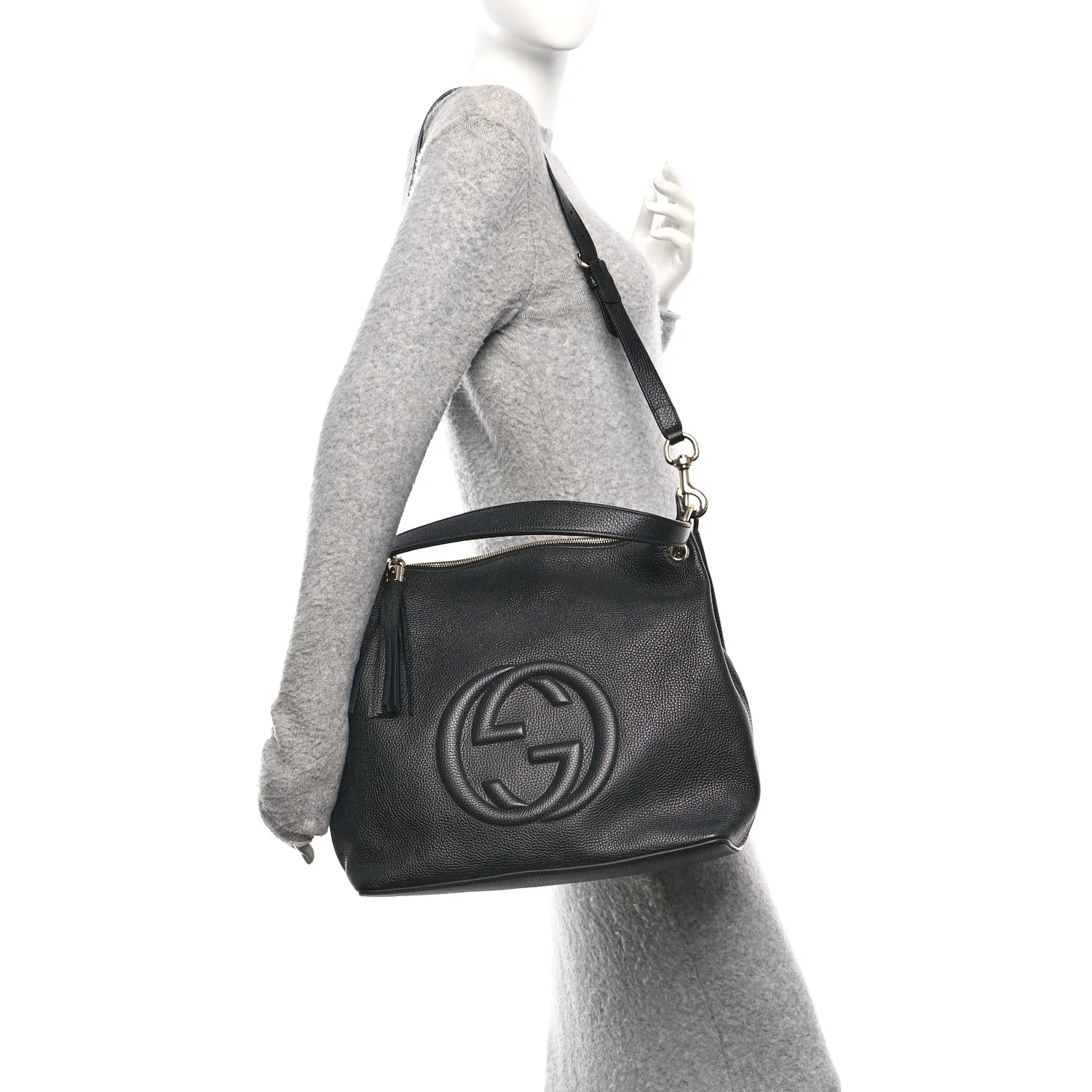 Pebbled Calfskin Large Soho Hobo Black - Image 3