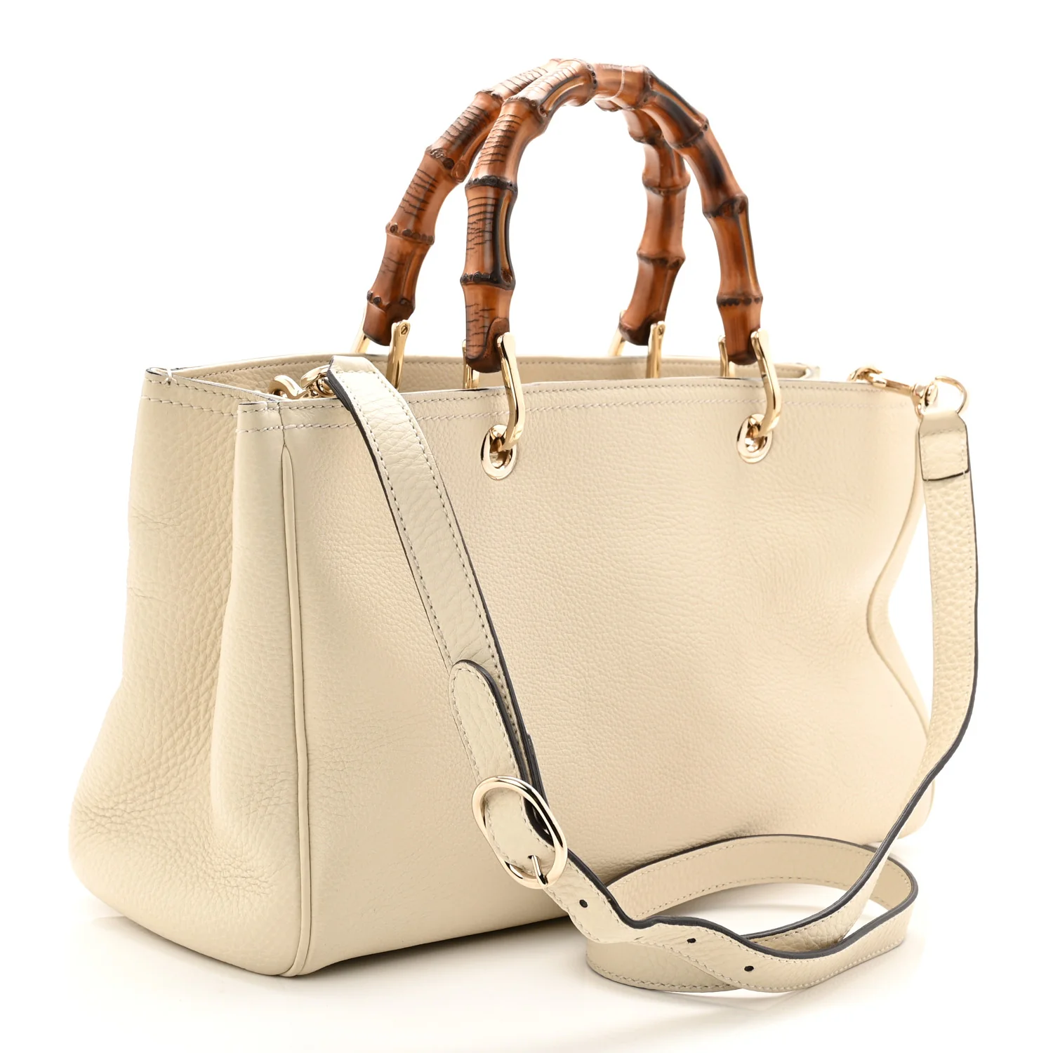 Pebbled Calfskin Medium Bamboo Shopper Tote Off White - Image 5