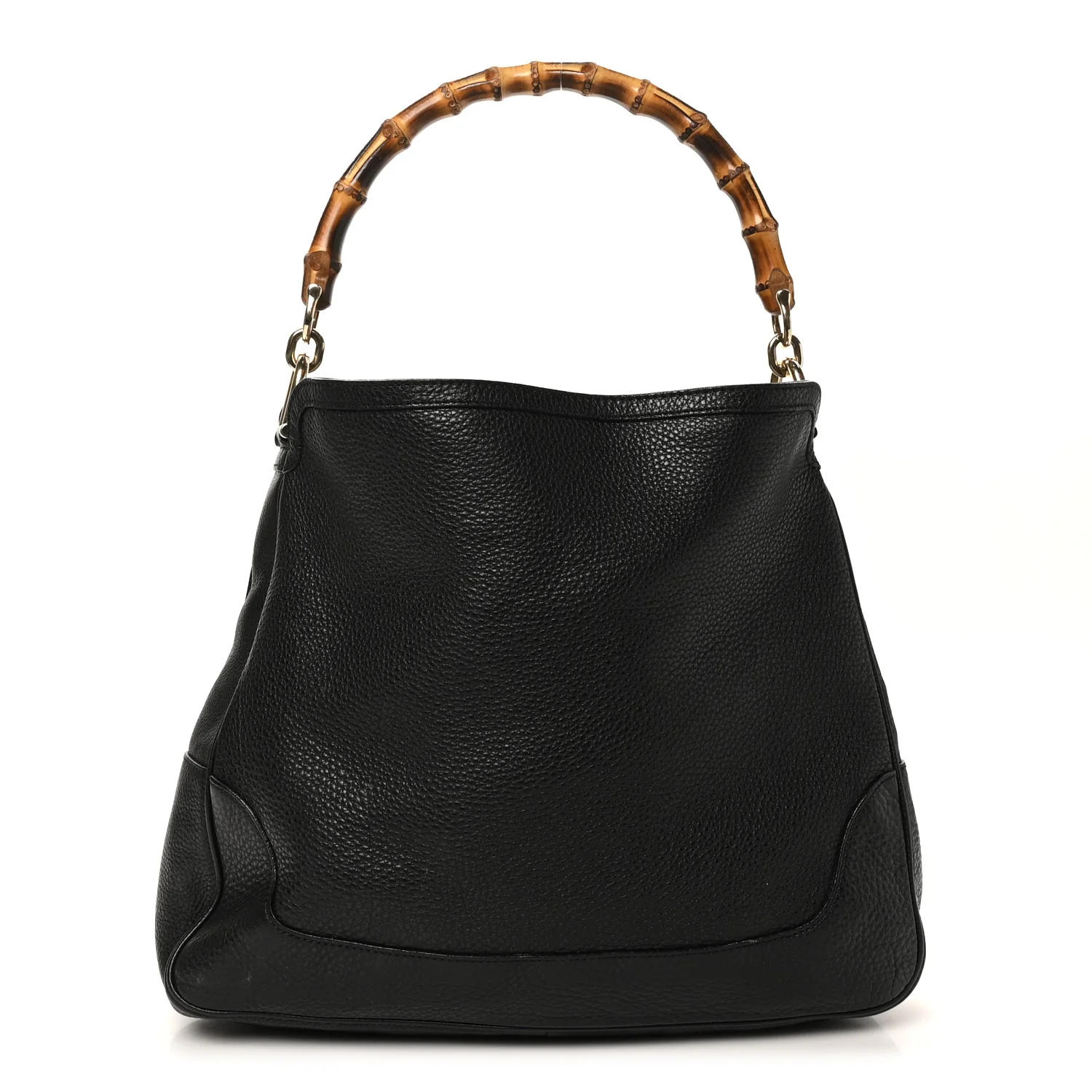 Pebbled Calfskin Medium Diana Bamboo Shoulder Bag Black