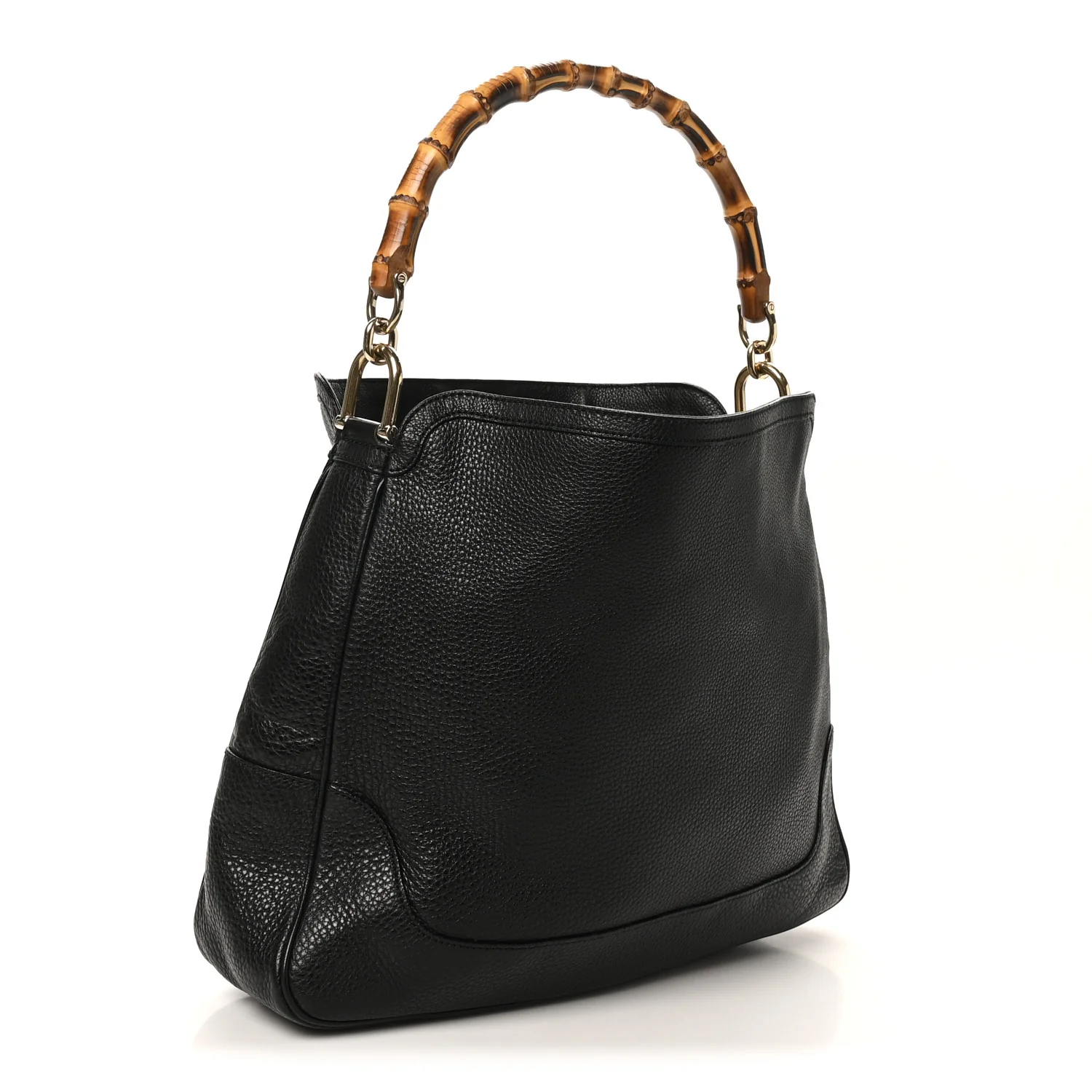 Pebbled Calfskin Medium Diana Bamboo Shoulder Bag Black - Image 3