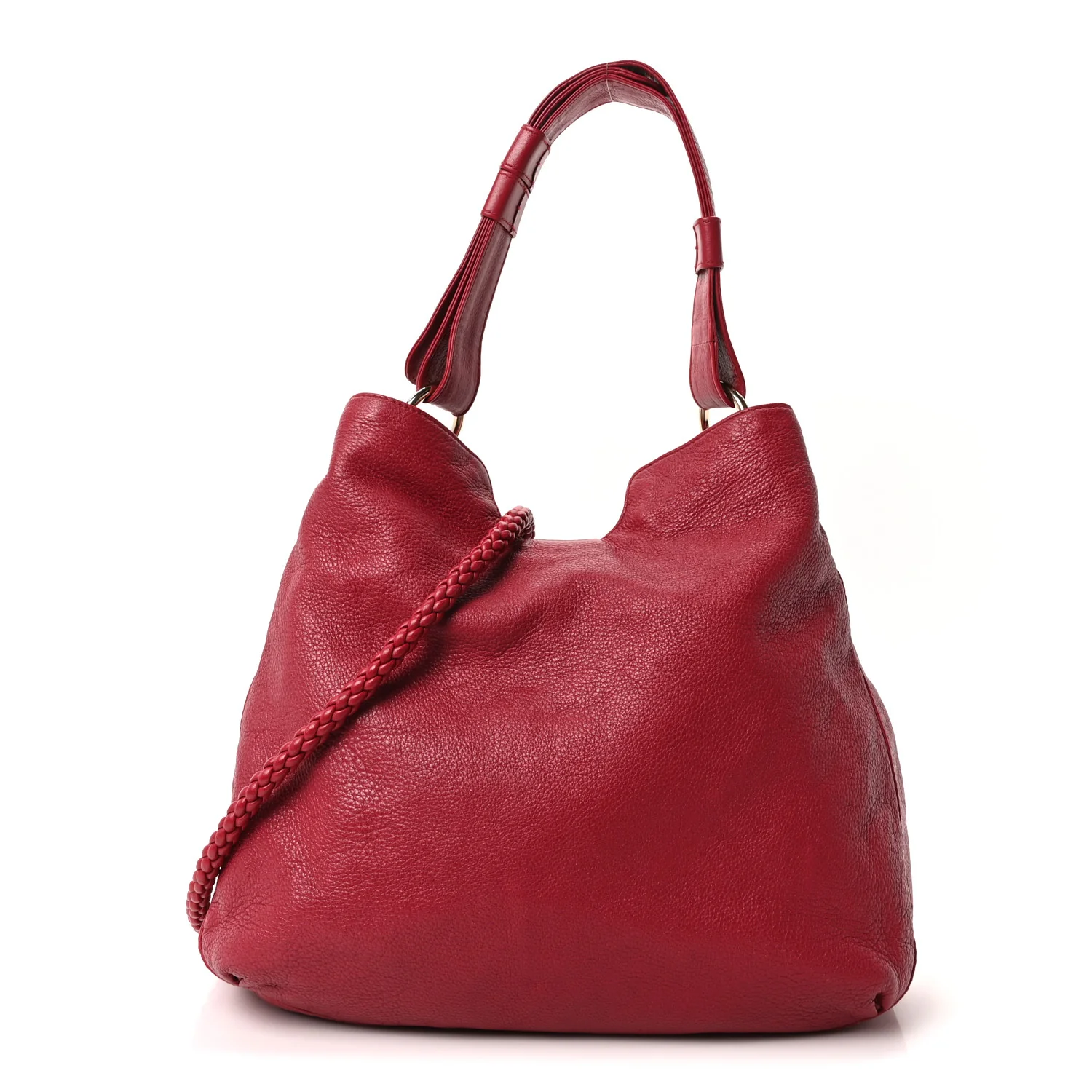 Pebbled Calfskin Medium G Wave Shoulder Bag Red