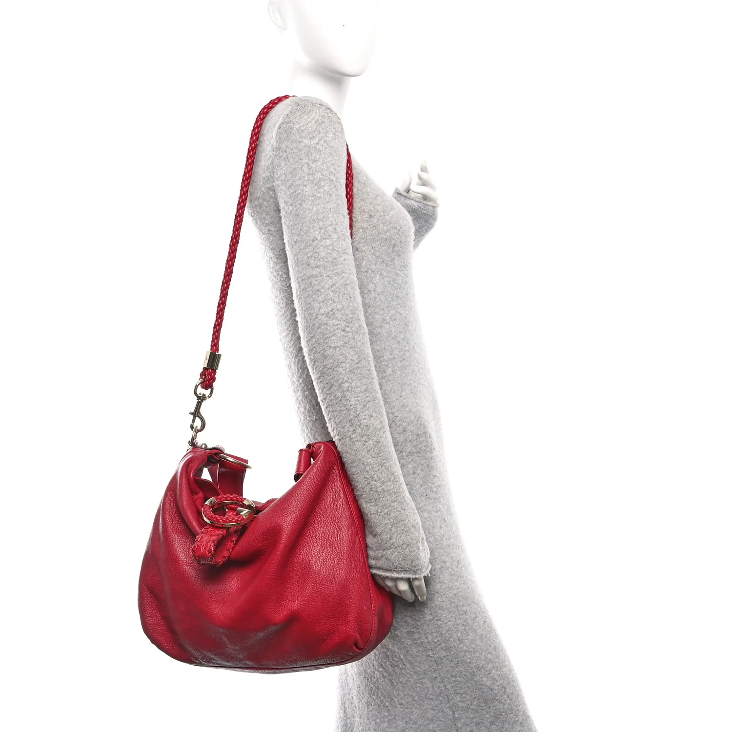 Pebbled Calfskin Medium G Wave Shoulder Bag Red - Image 3