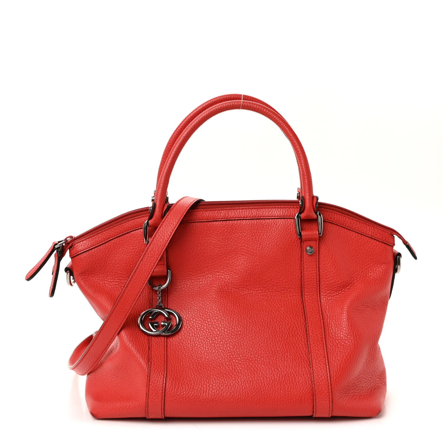 Pebbled Calfskin Medium GG Convertible Dome Satchel Red