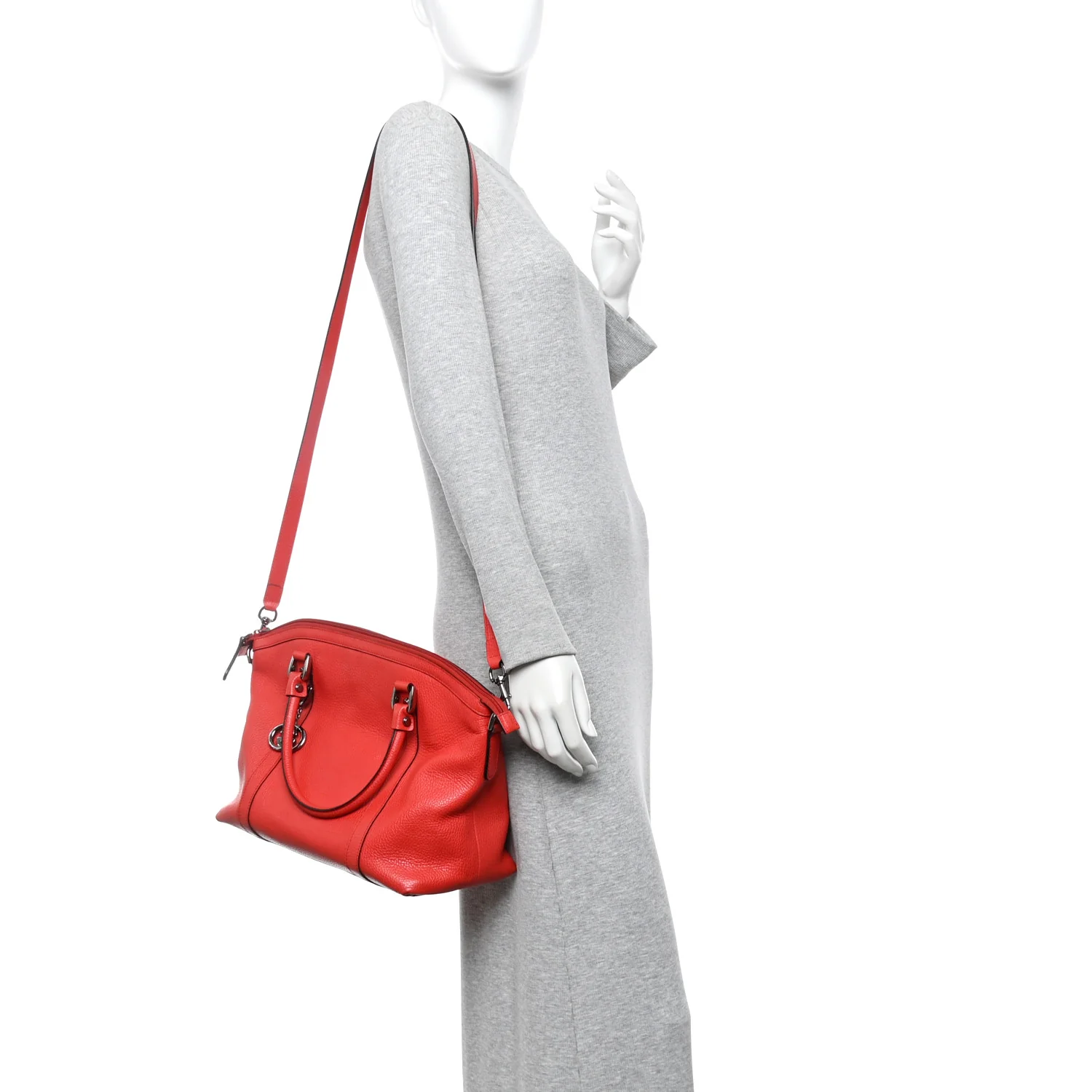 Pebbled Calfskin Medium GG Convertible Dome Satchel Red - Image 2