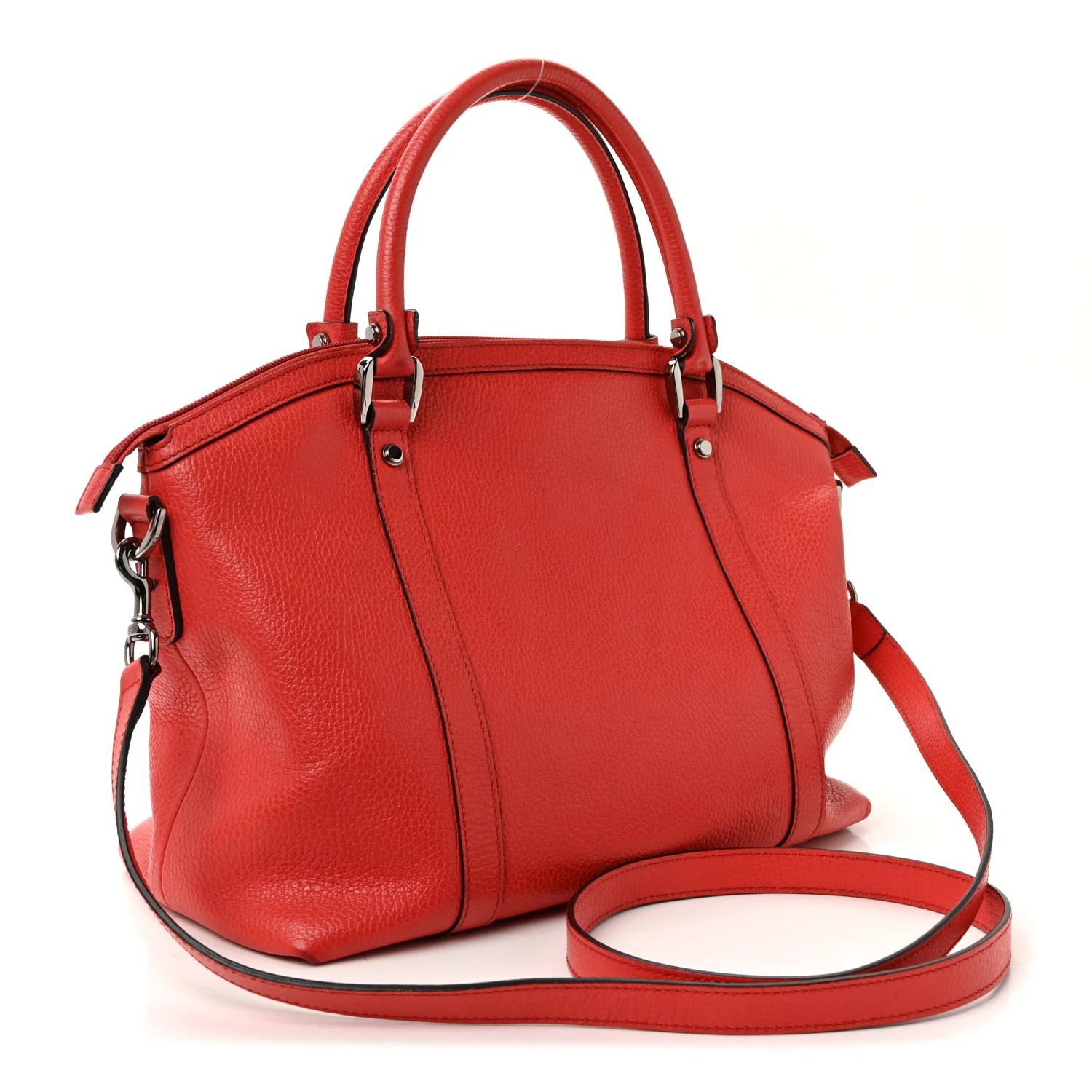 Pebbled Calfskin Medium GG Convertible Dome Satchel Red - Image 3