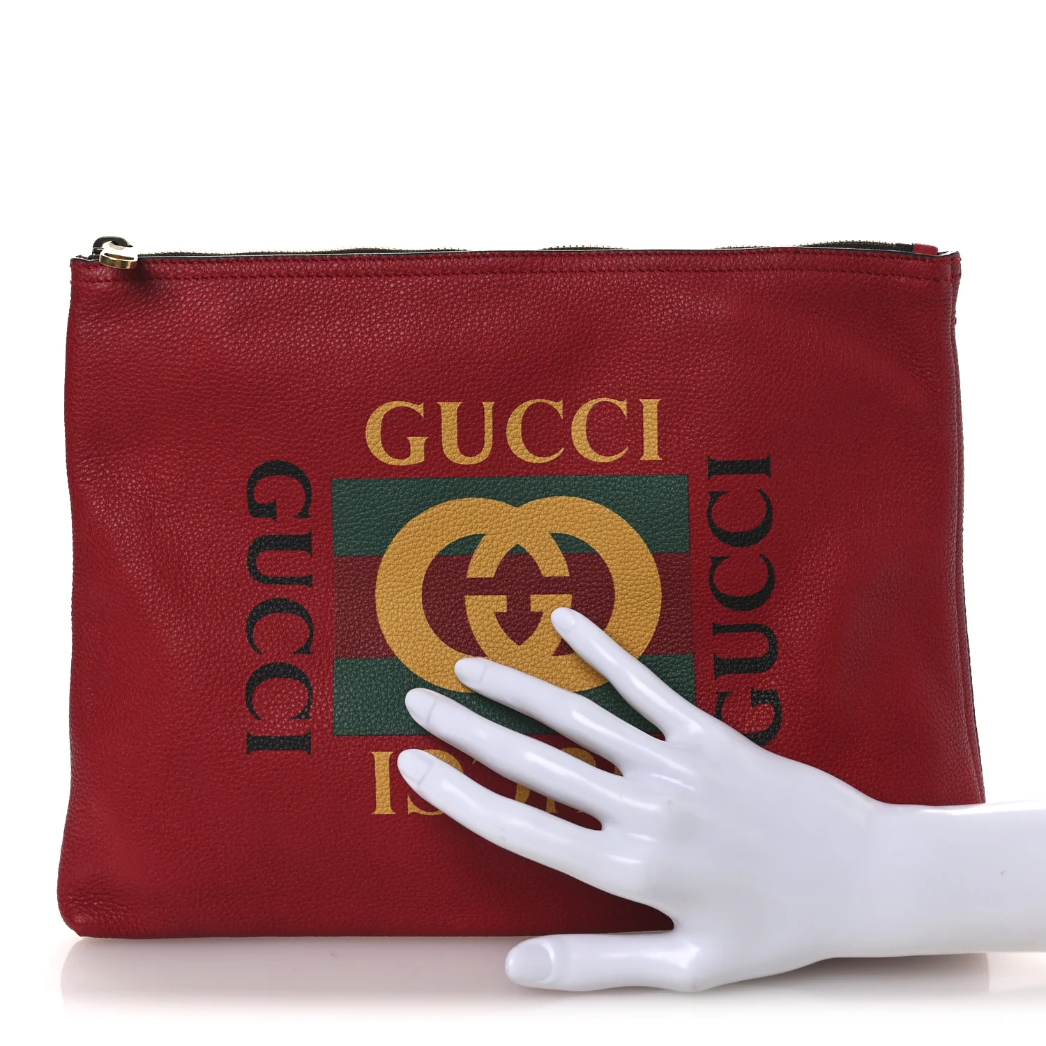 Pebbled Calfskin Medium Logo Portfolio Clutch Hibiscus Red - Image 2