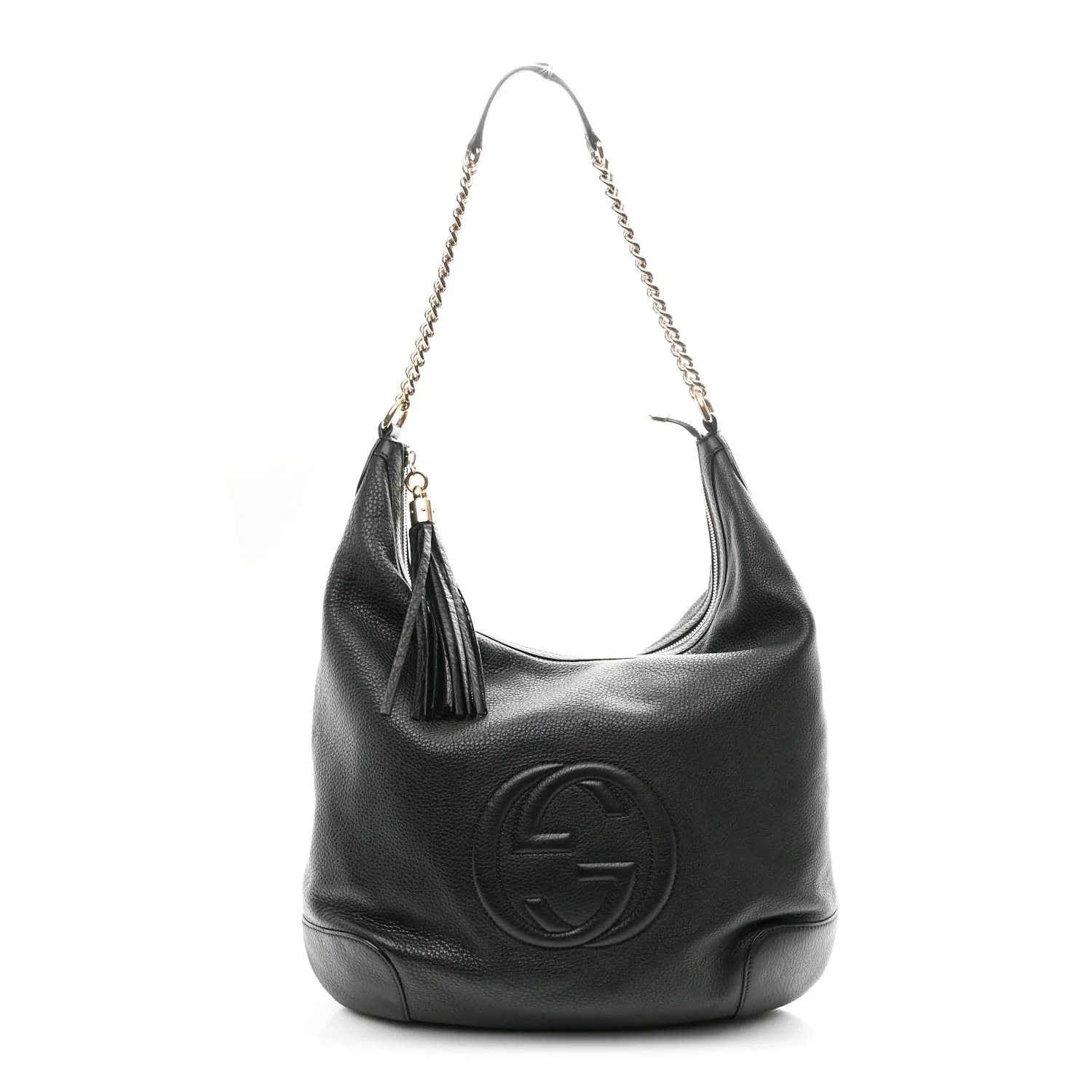 Pebbled Calfskin Medium Soho Chain Hobo Black