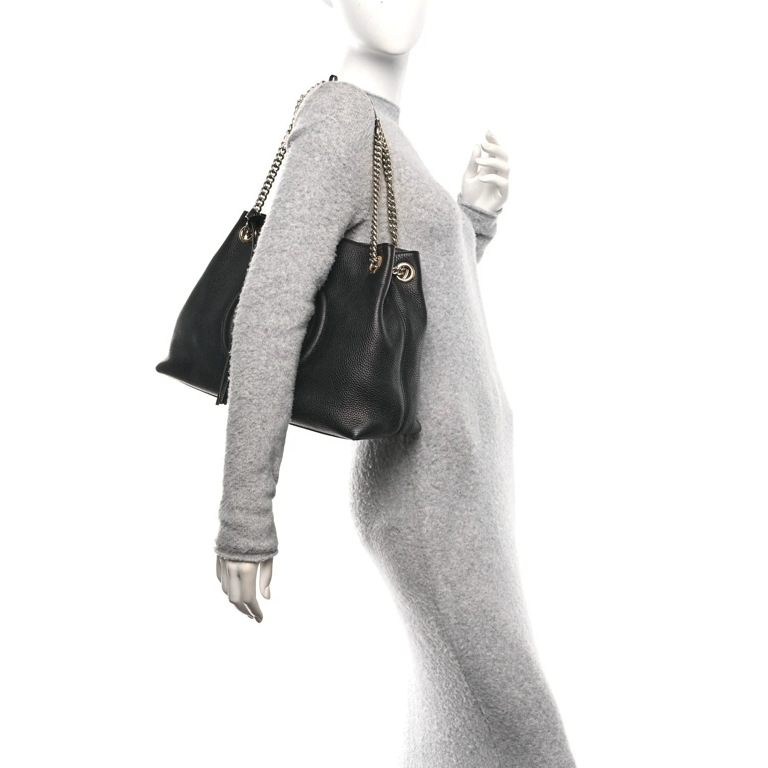 Pebbled Calfskin Medium Soho Chain Shoulder Bag Black - Image 2