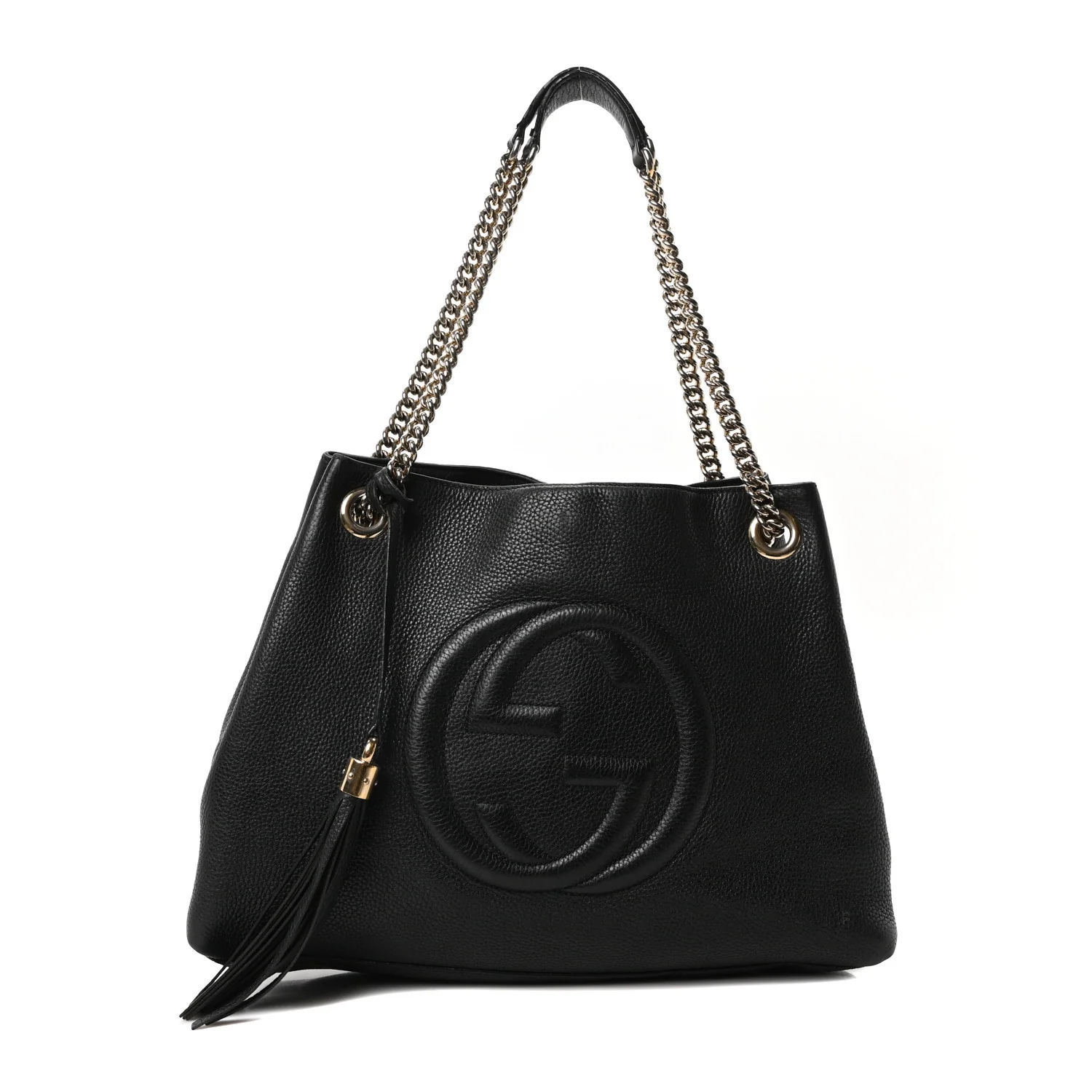 Pebbled Calfskin Medium Soho Chain Shoulder Bag Black
