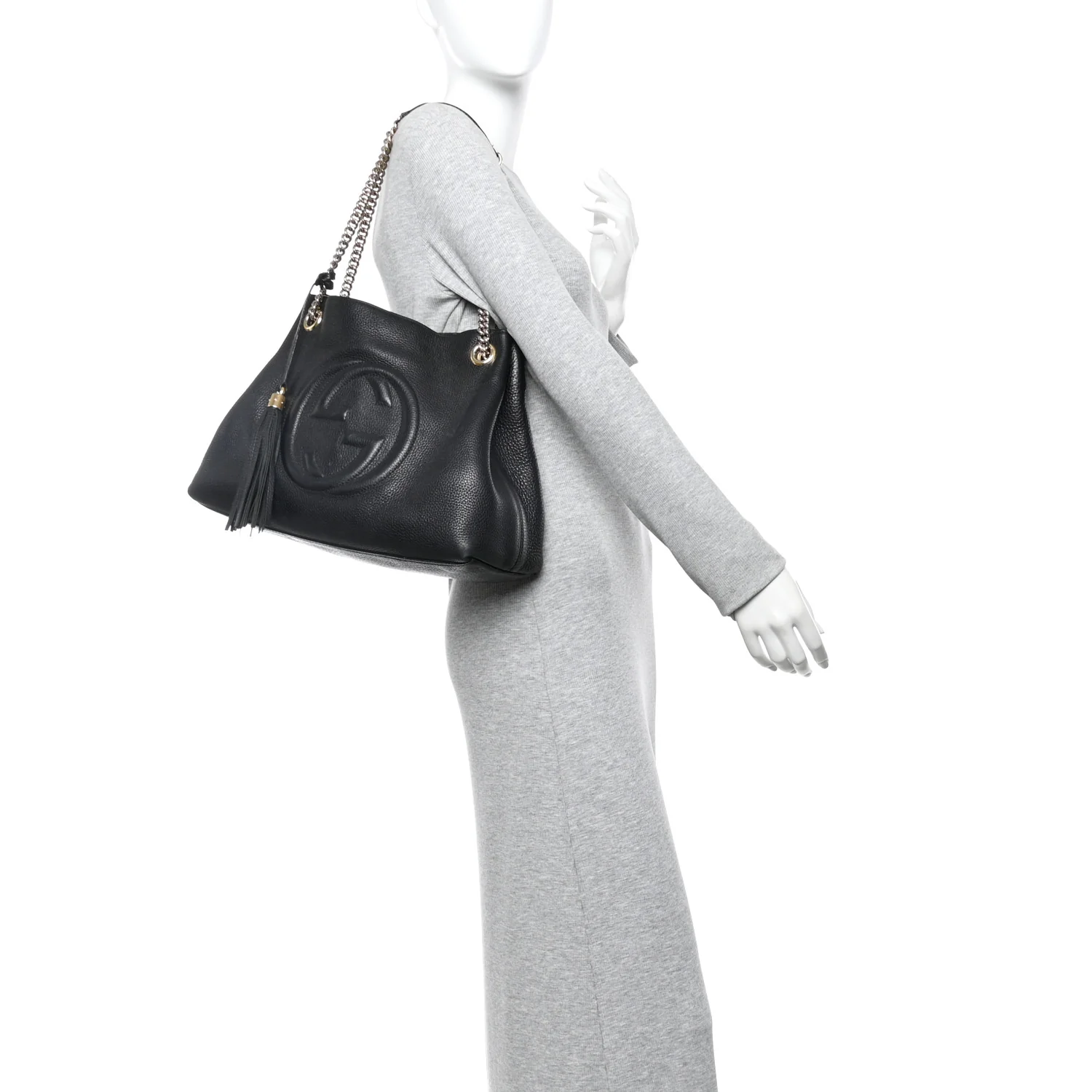 Pebbled Calfskin Medium Soho Chain Shoulder Bag Black - Image 2