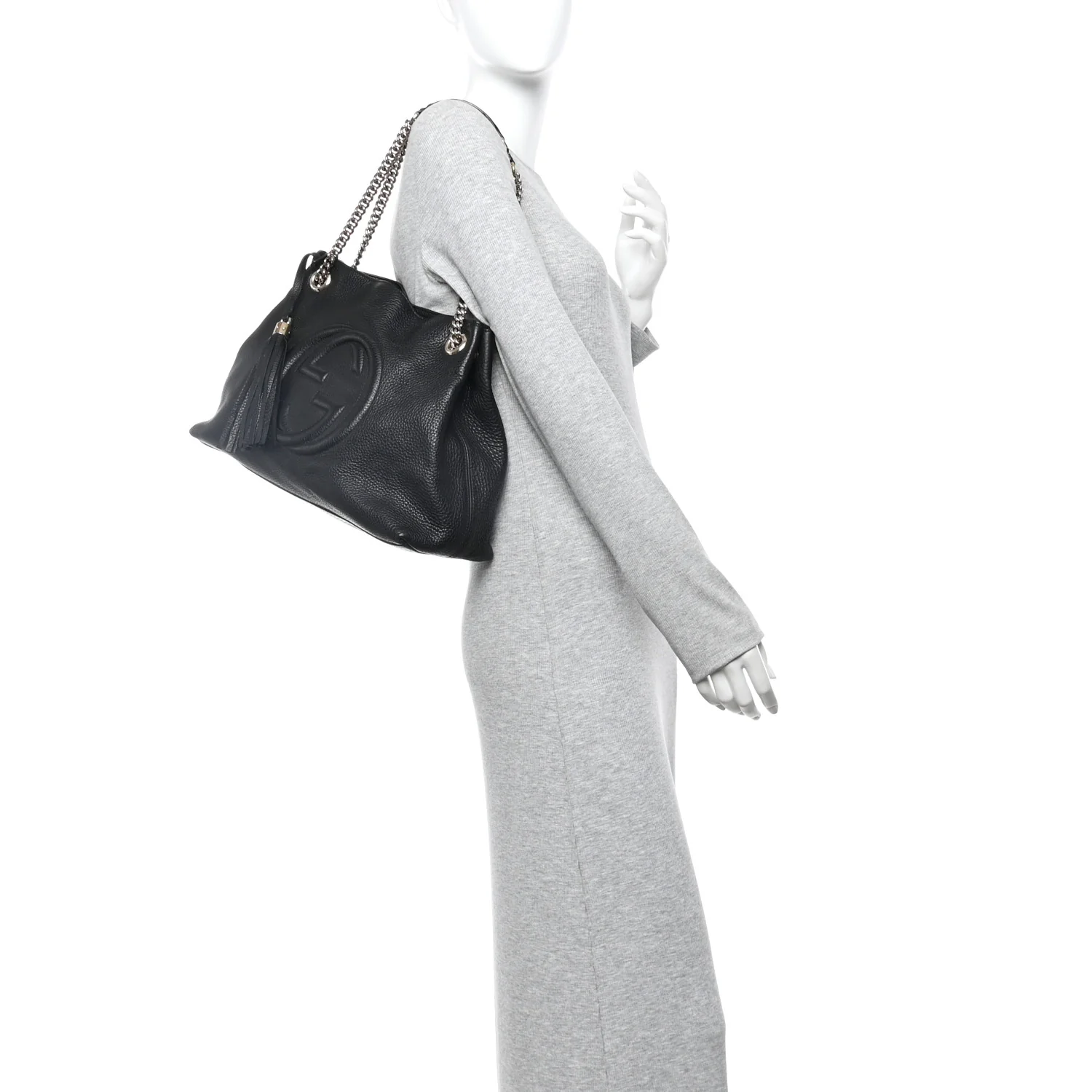 Pebbled Calfskin Medium Soho Chain Shoulder Bag Black - Image 2