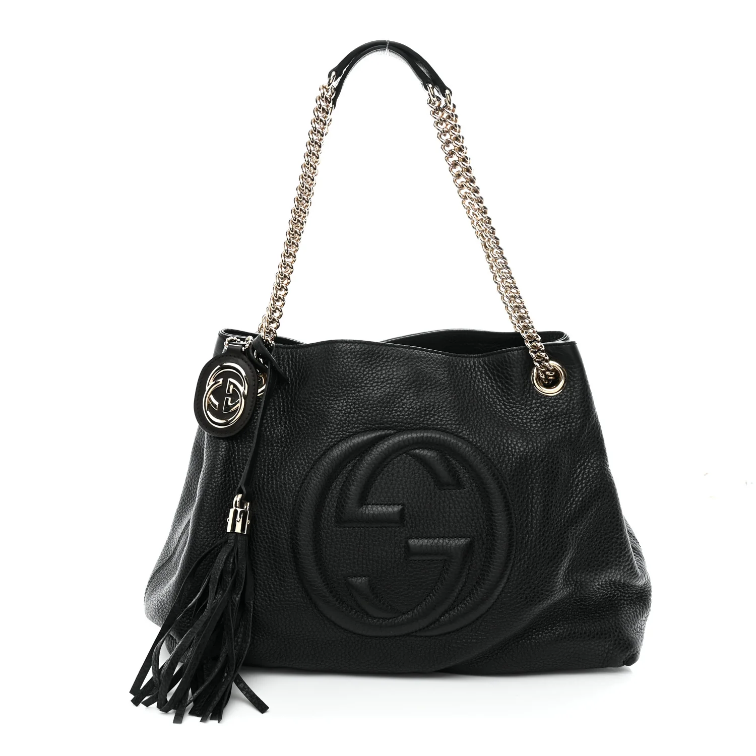 Pebbled Calfskin Medium Soho Chain Shoulder Bag Black - Image 2