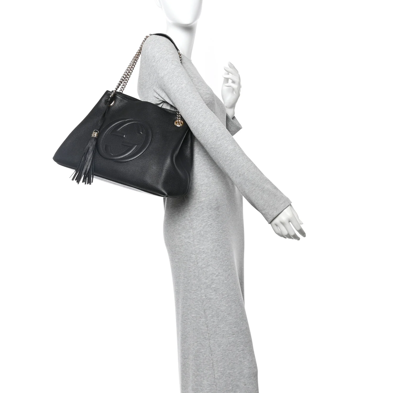 Pebbled Calfskin Medium Soho Chain Shoulder Bag Black - Image 2