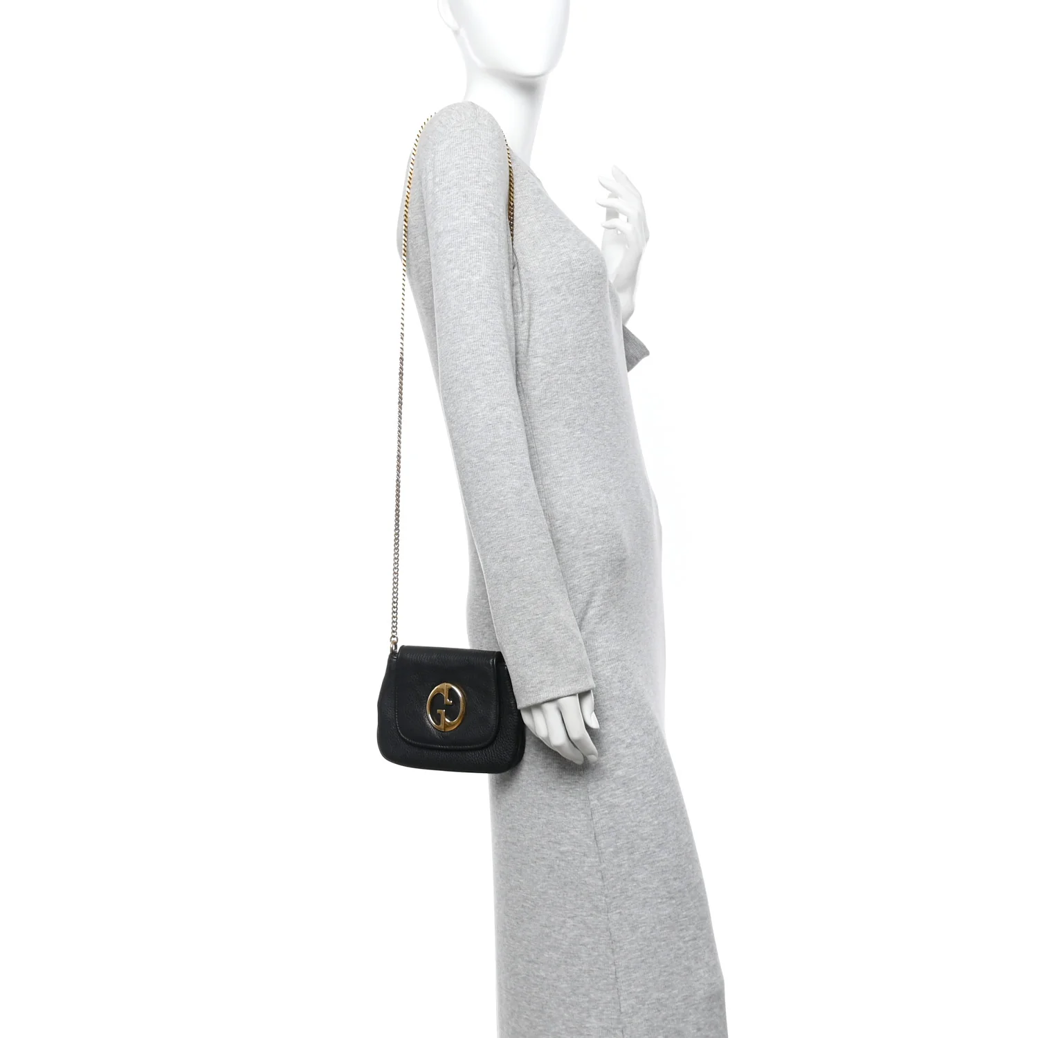 Pebbled Calfskin Small 1973 Chain Shoulder Bag Black - Image 2