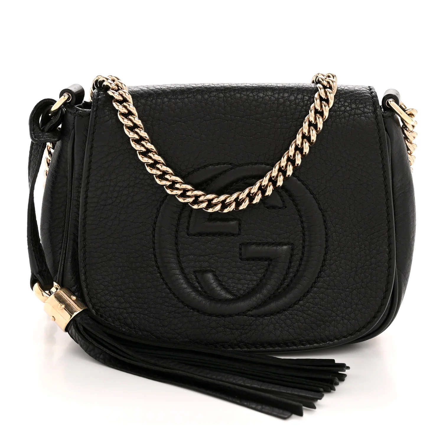 Pebbled Calfskin Small Soho Flap Crossbody Black