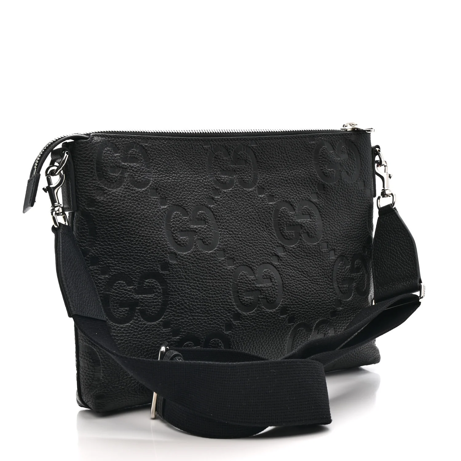 Piuma Calfskin Jumbo GG Embossed Medium Wristlet Messenger Bag Black - Image 3