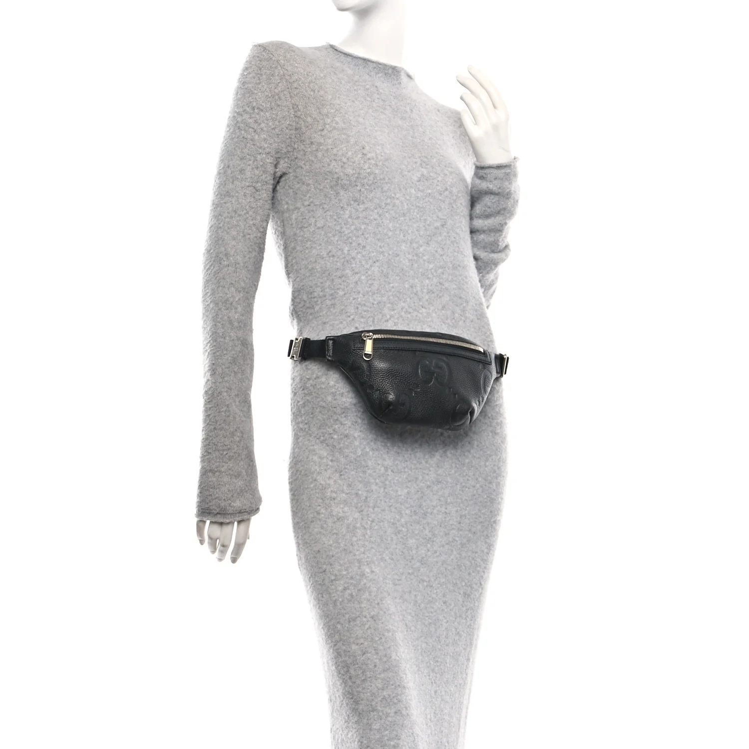 Piuma Calfskin Jumbo GG Embossed Small Belt Bag Black - Image 2