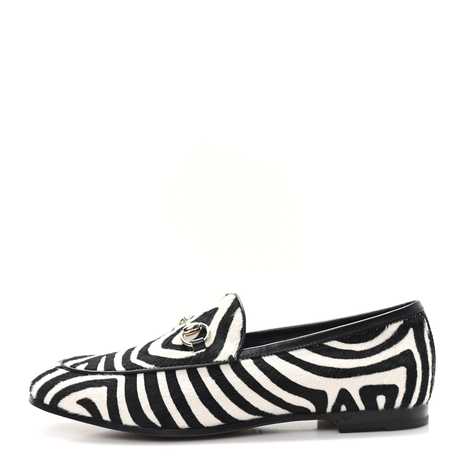 Pony Hair Zebra Print Womens Horsebit Moccasin Loafers 37.5 Black White