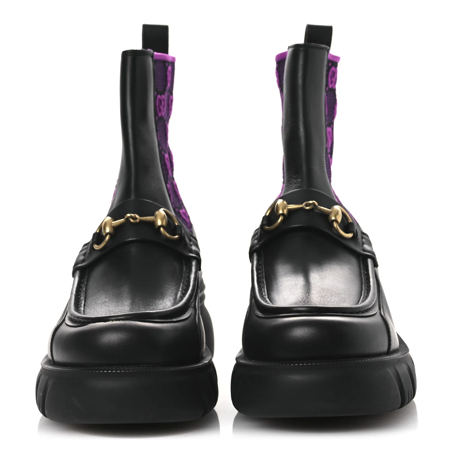 Quebec Calfskin Technical Jersey Knit GG Monogram Horsebit Ankle Boots 42 Black Fucsia - Image 3