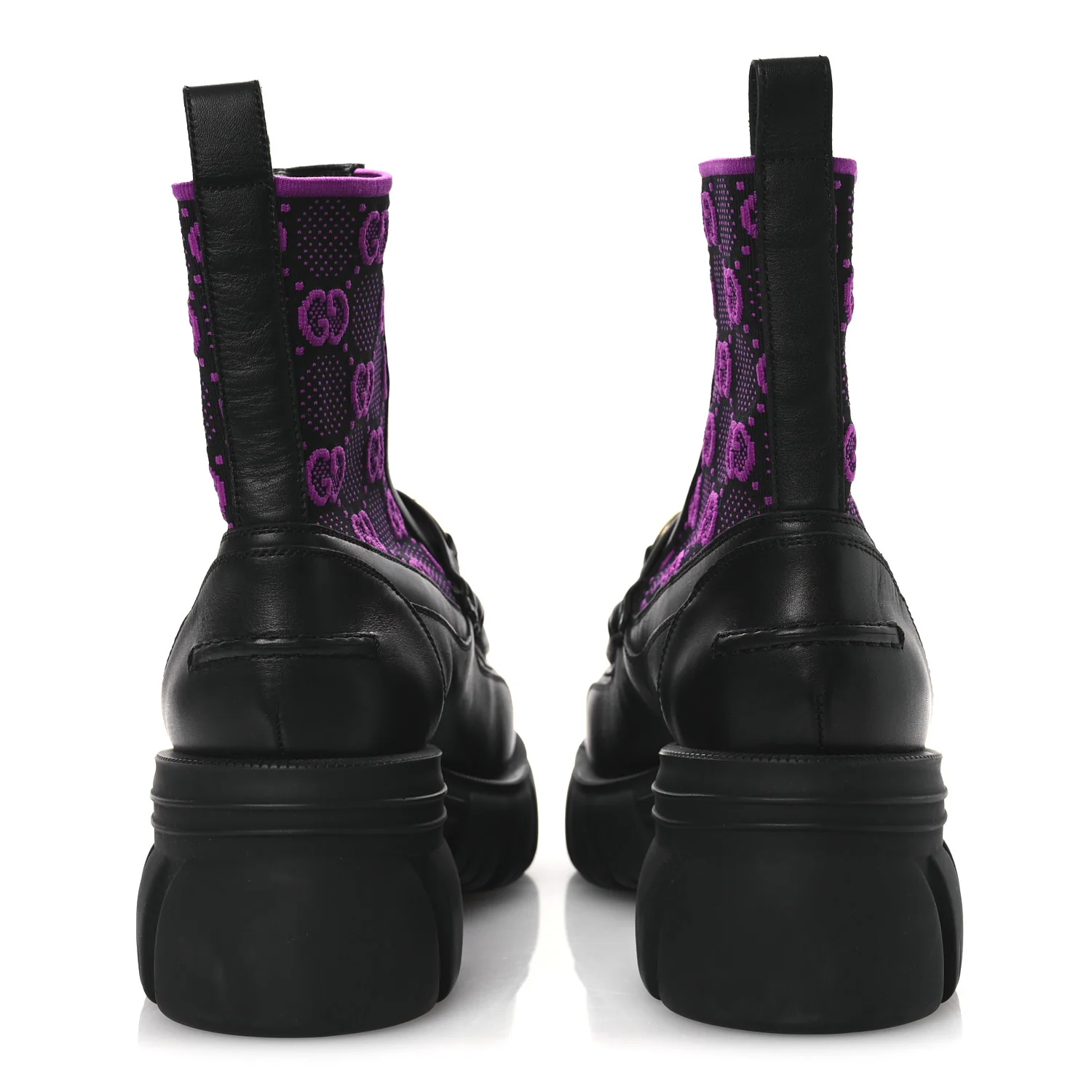 Quebec Calfskin Technical Jersey Knit GG Monogram Horsebit Ankle Boots 42 Black Fucsia - Image 6