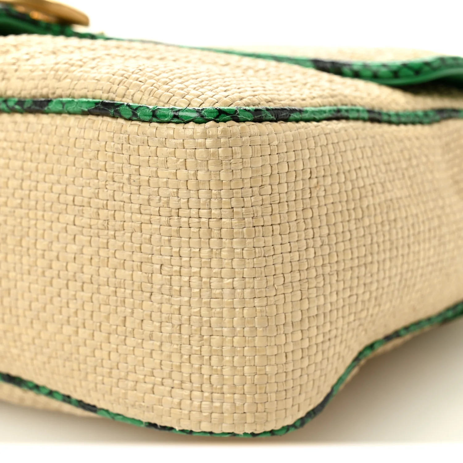 Raffia Elaphe Matelasse Small GG Marmont Shoulder Bag Natural New Shamarock - Image 10