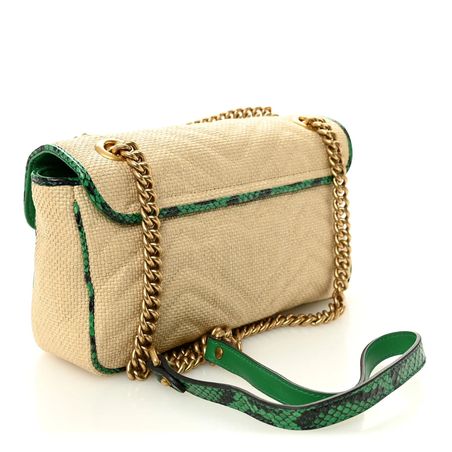Raffia Elaphe Matelasse Small GG Marmont Shoulder Bag Natural New Shamarock - Image 3