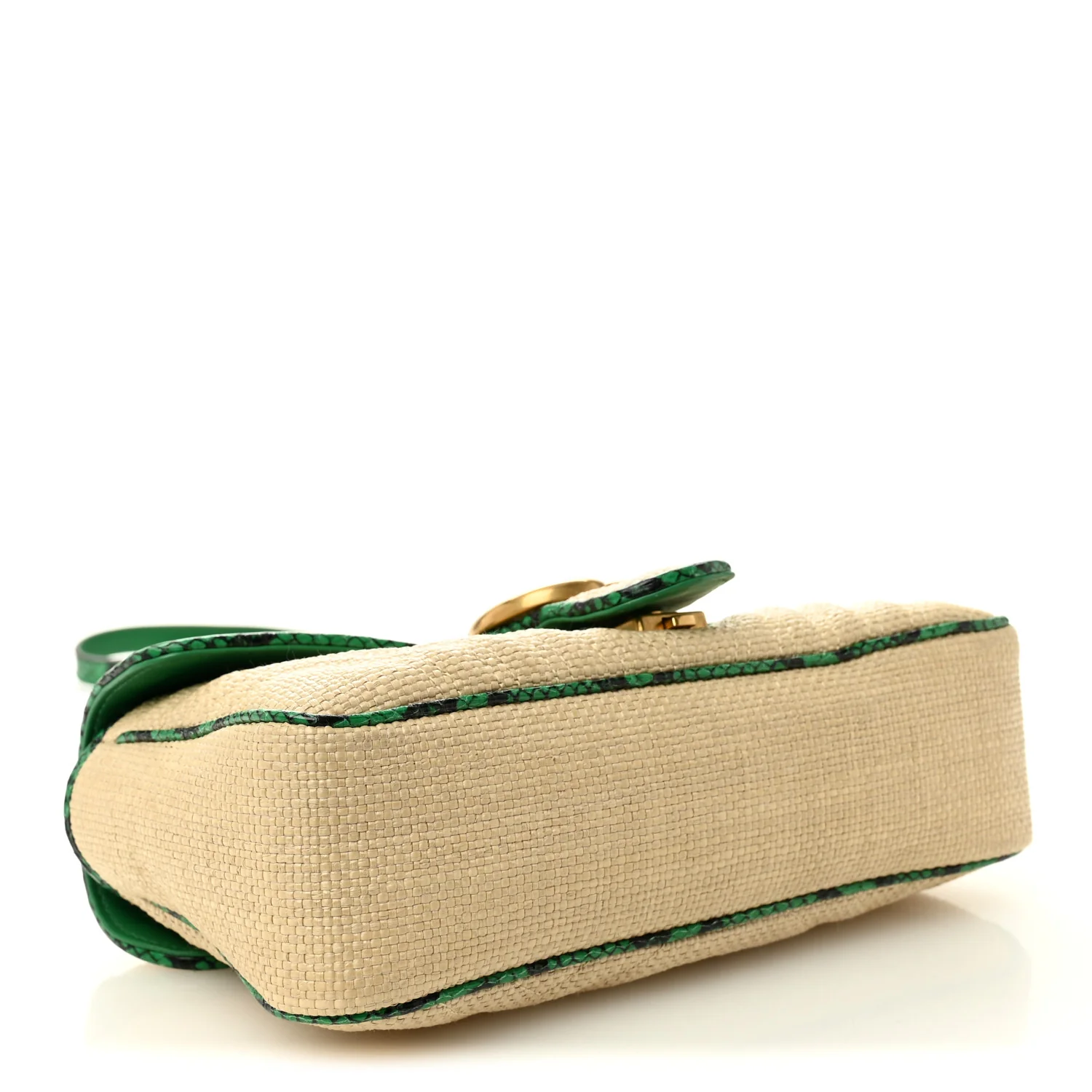 Raffia Elaphe Matelasse Small GG Marmont Shoulder Bag Natural New Shamarock - Image 4