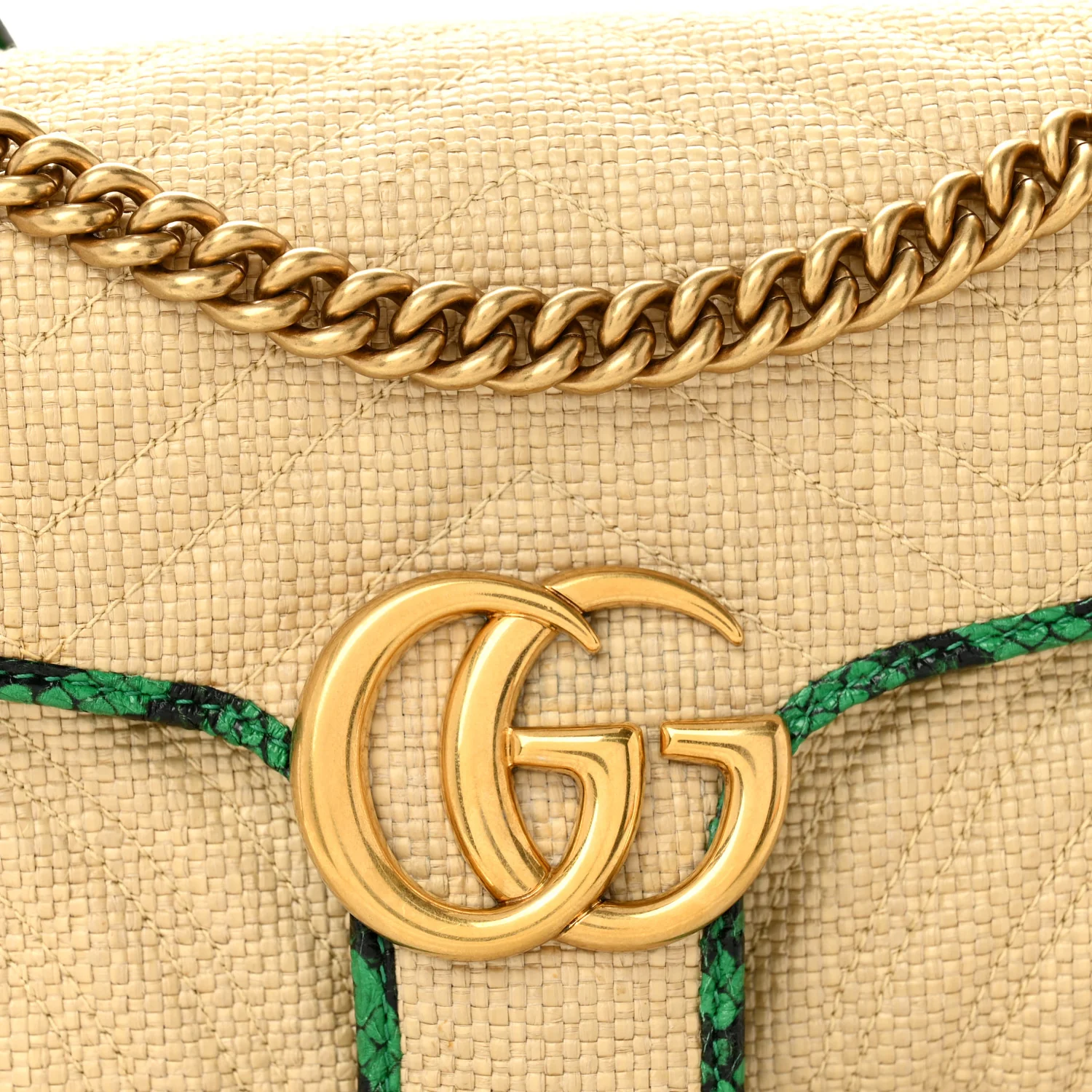 Raffia Elaphe Matelasse Small GG Marmont Shoulder Bag Natural New Shamarock - Image 8
